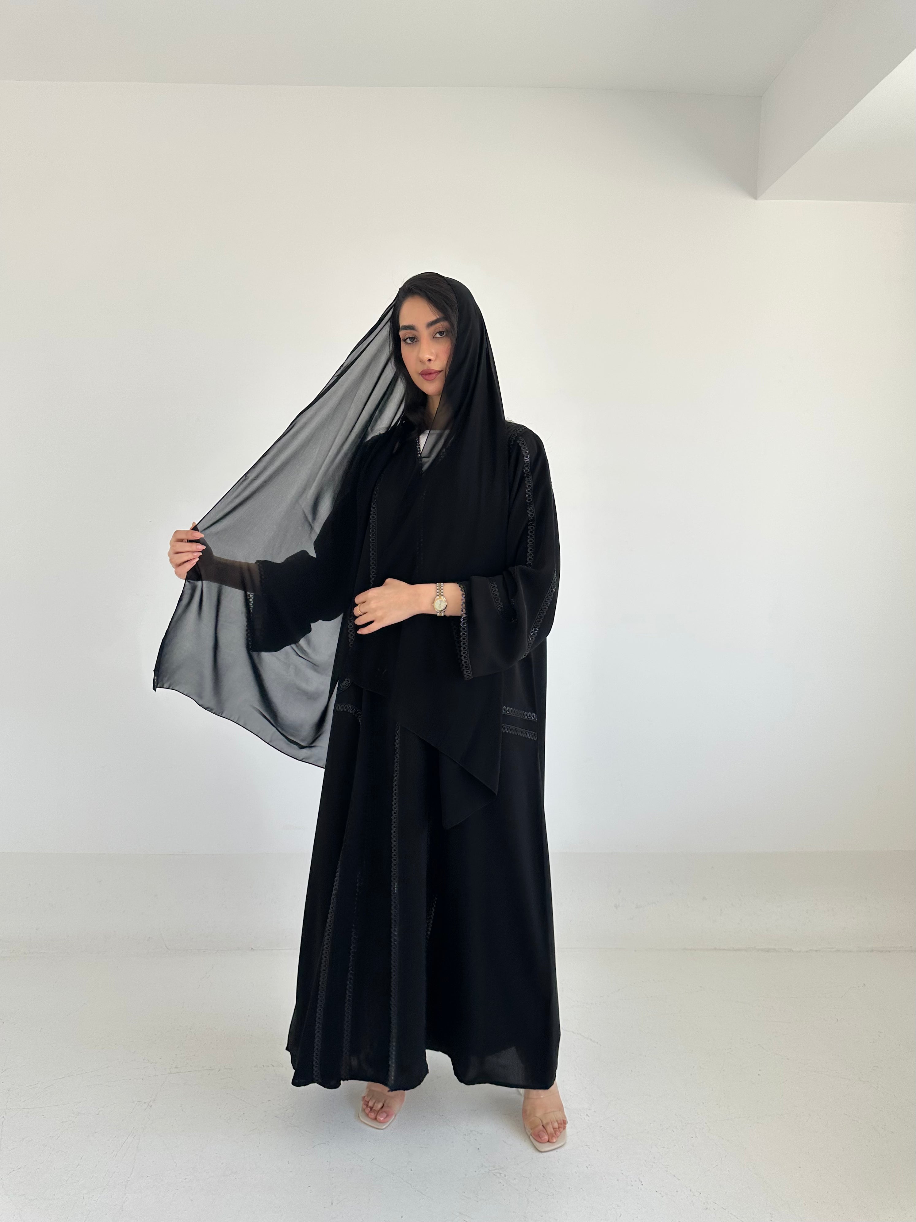 C 2328 Black Sequins Lace Abaya
