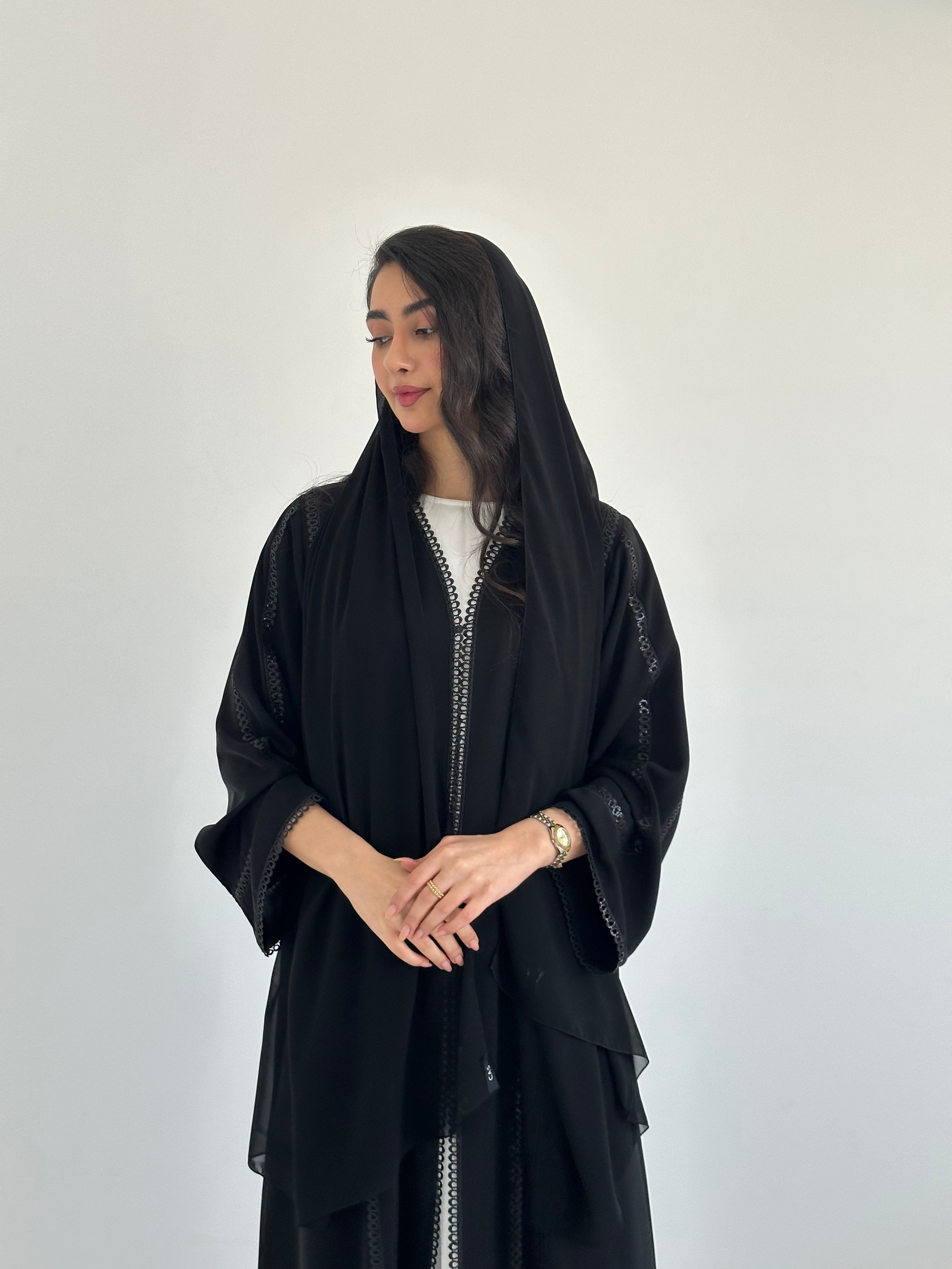 C 2328 Black Sequins Lace Abaya