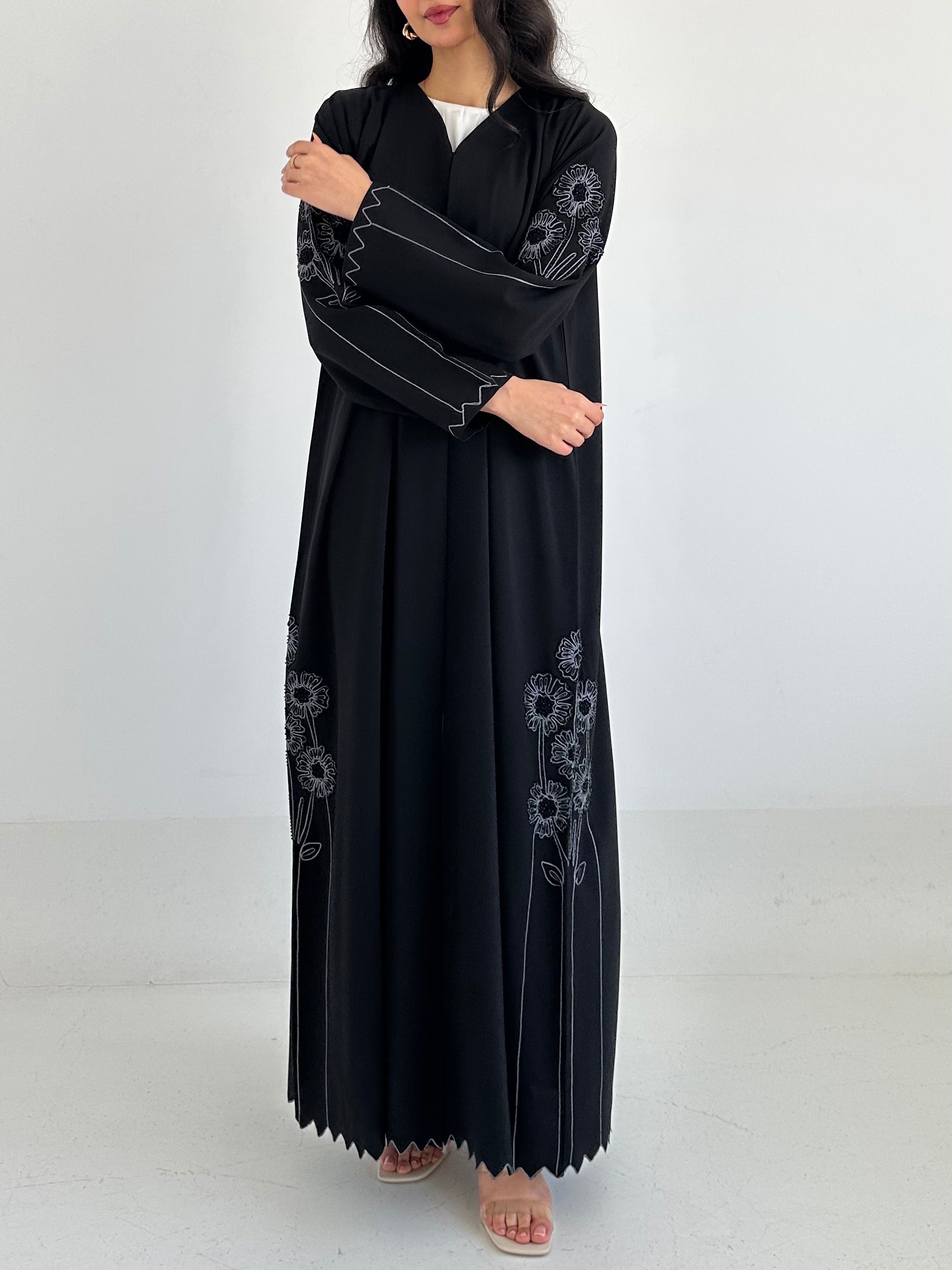 C 2332 Black Crystal Embroidered Abaya