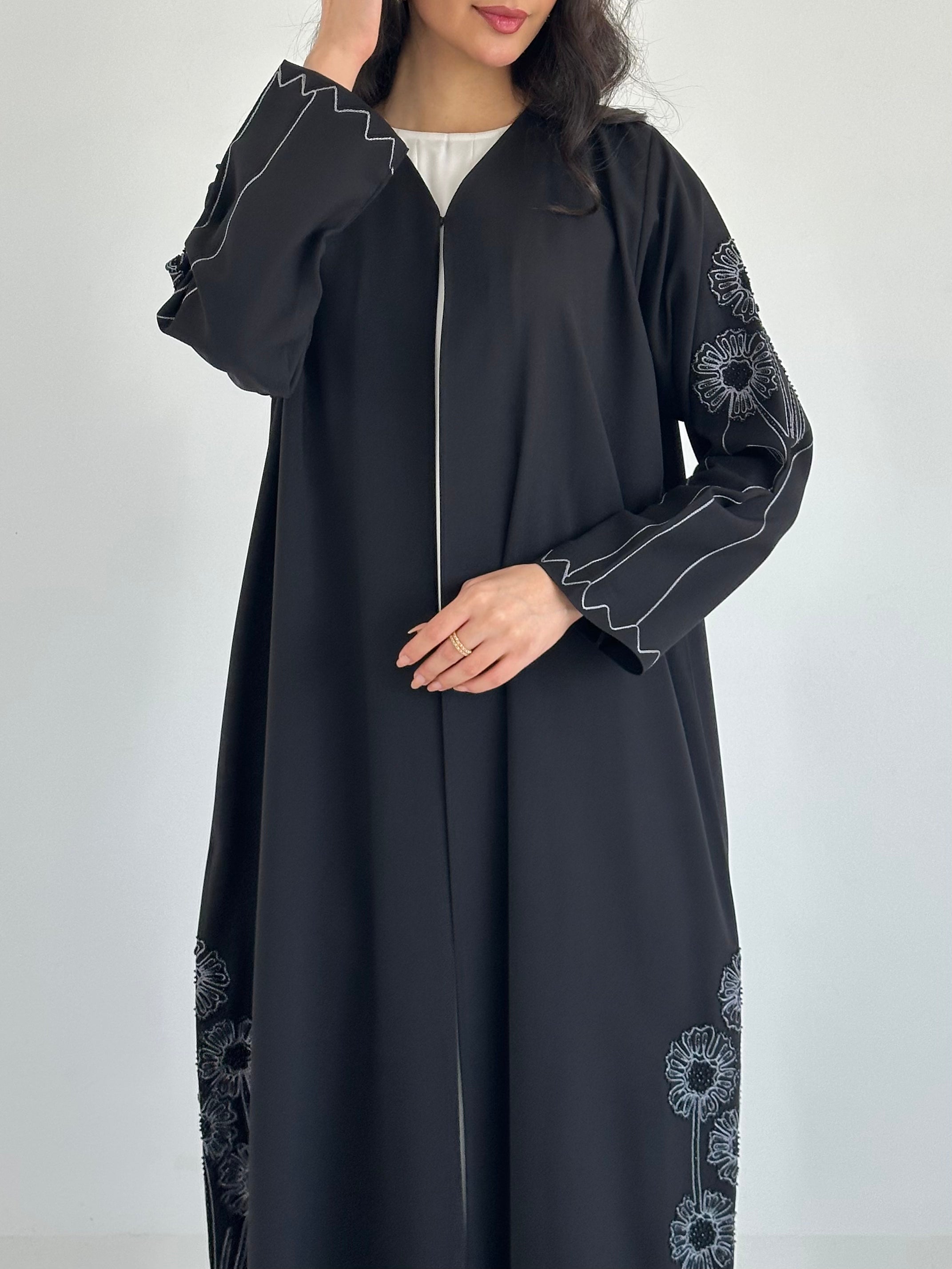 C 2332 Black Crystal Embroidered Abaya
