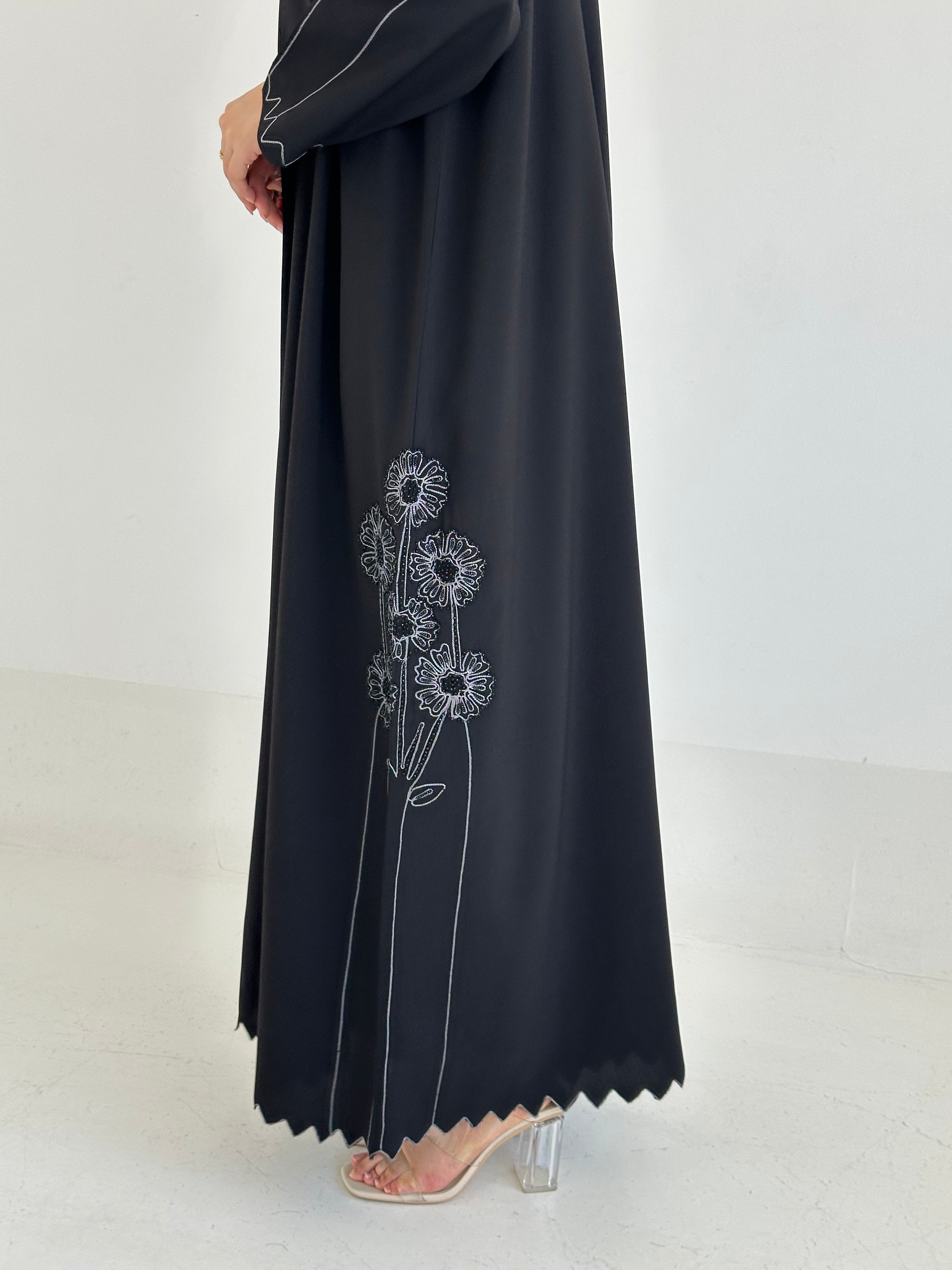 C 2332 Black Crystal Embroidered Abaya