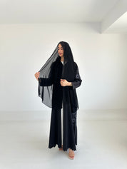 C 2332 Black Crystal Embroidered Abaya