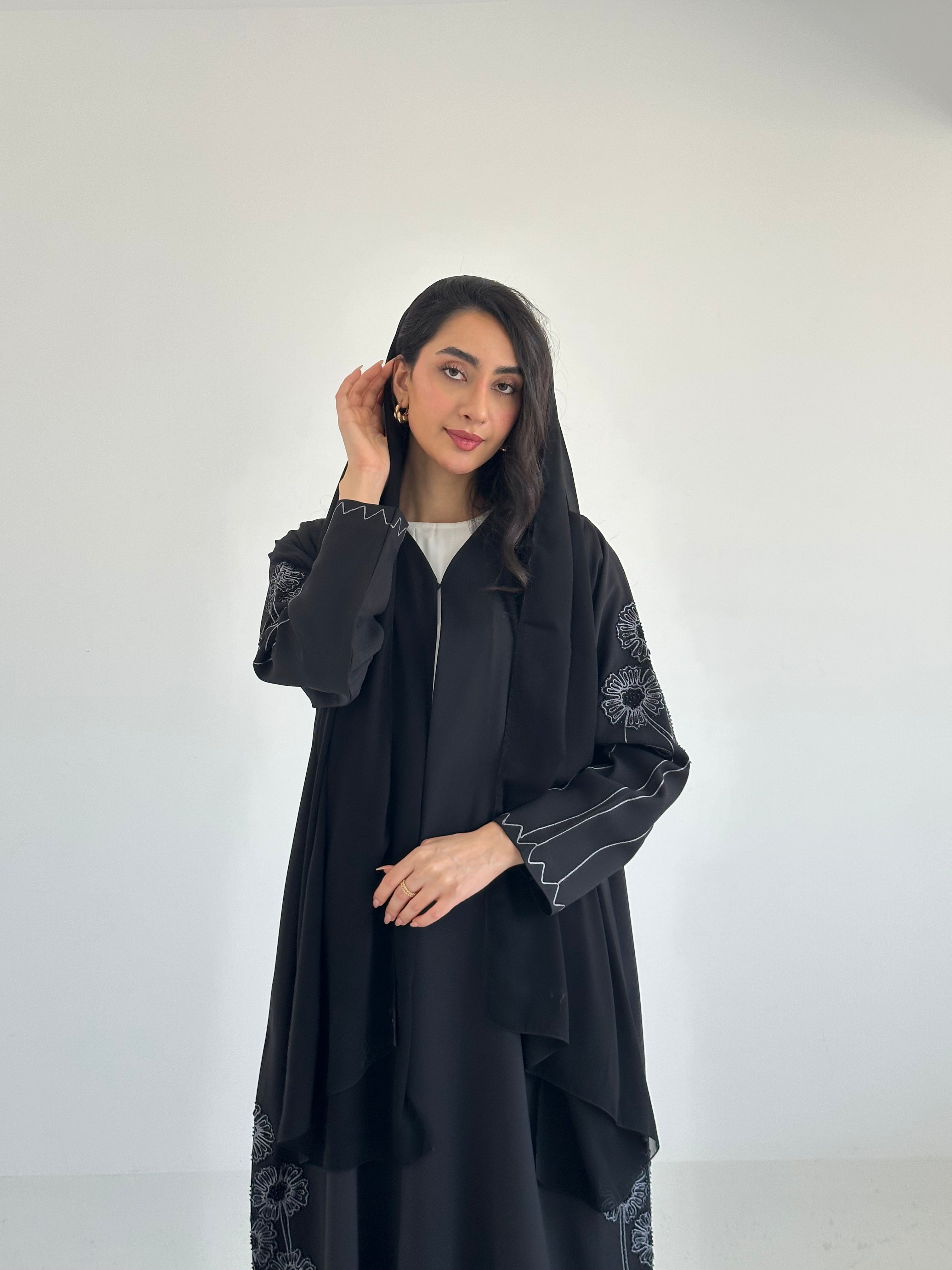 C 2332 Black Crystal Embroidered Abaya