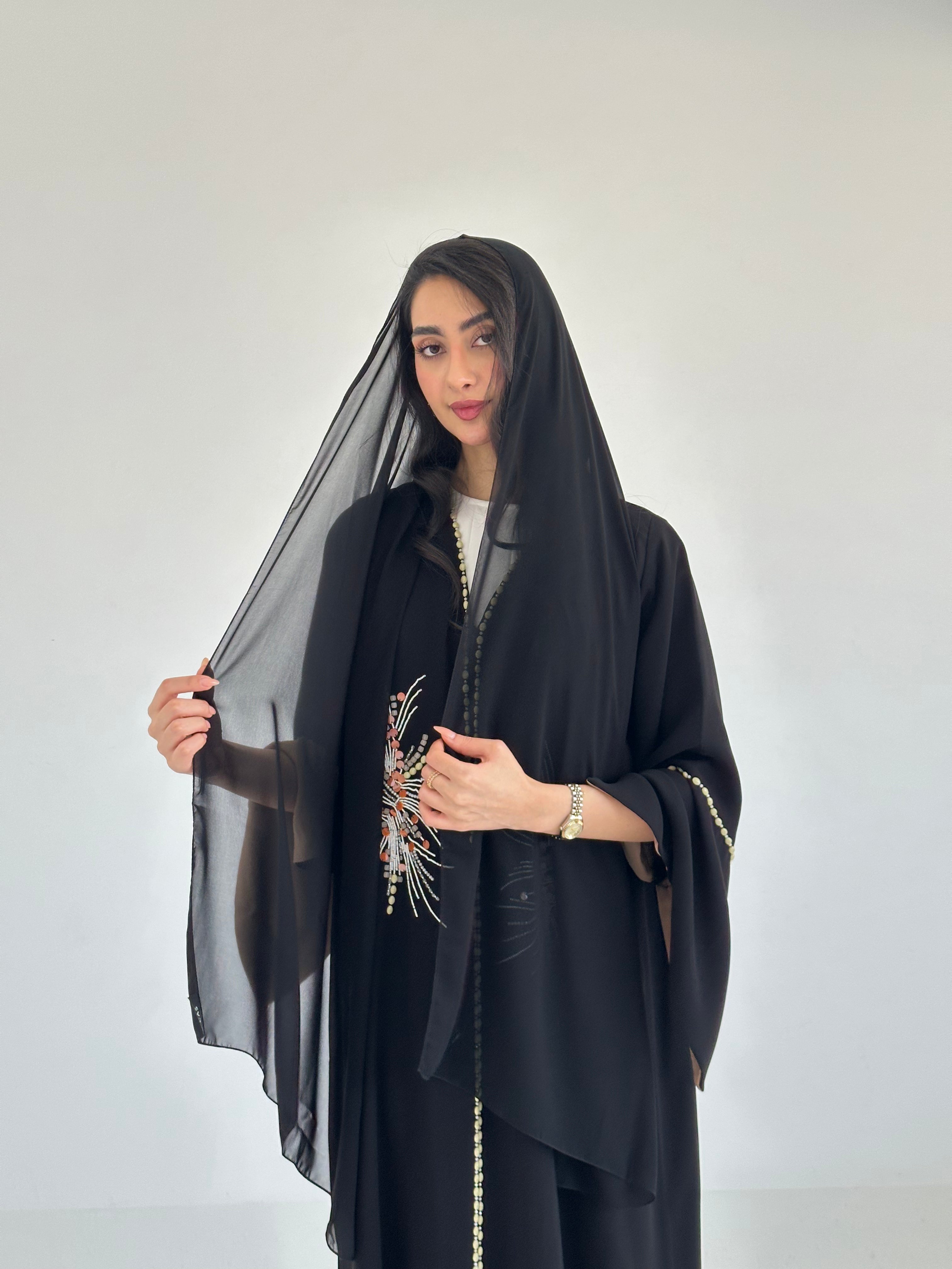 C 2333 Black Beaded Abaya