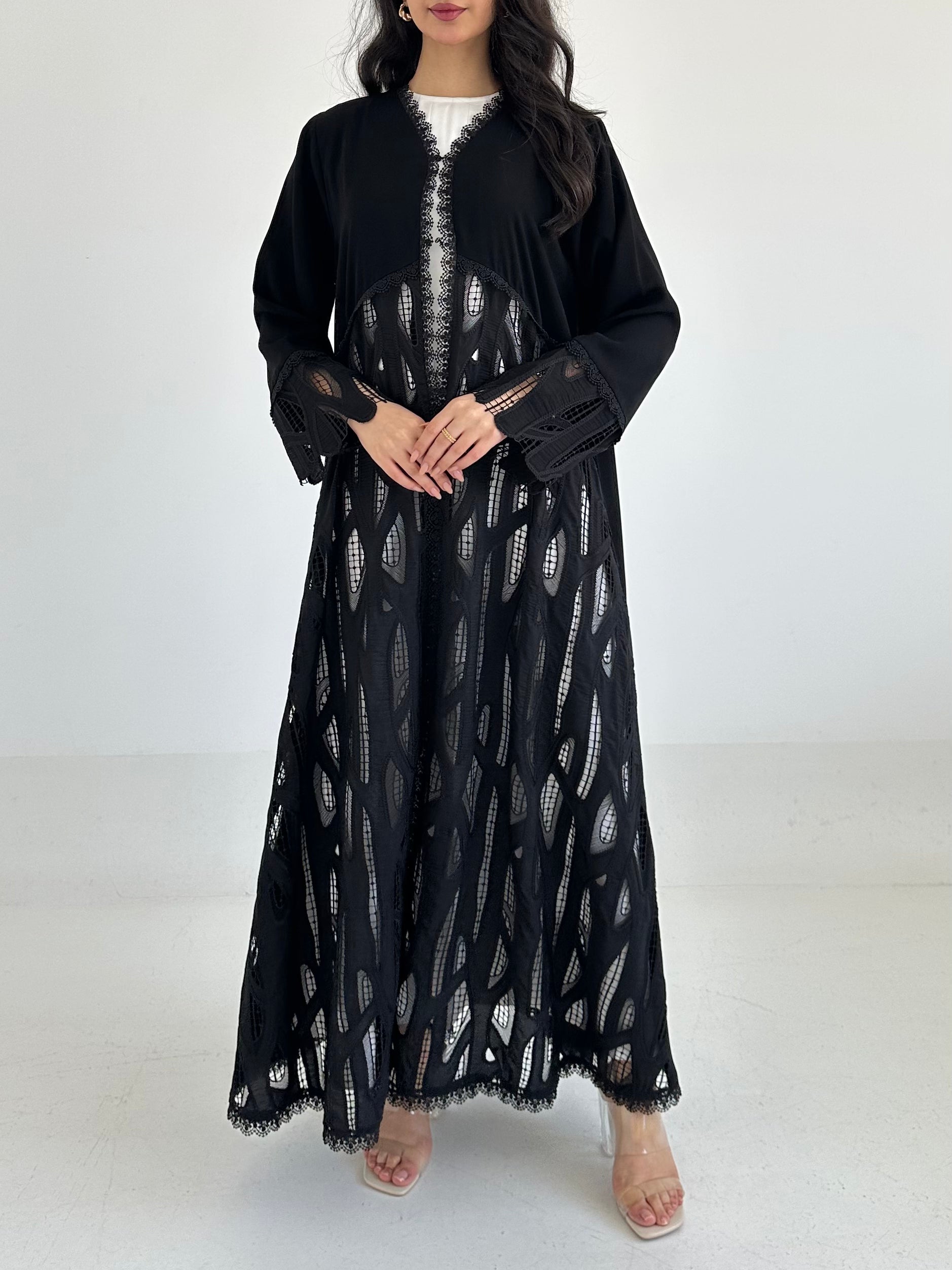 C 2334 Black Lace Abaya