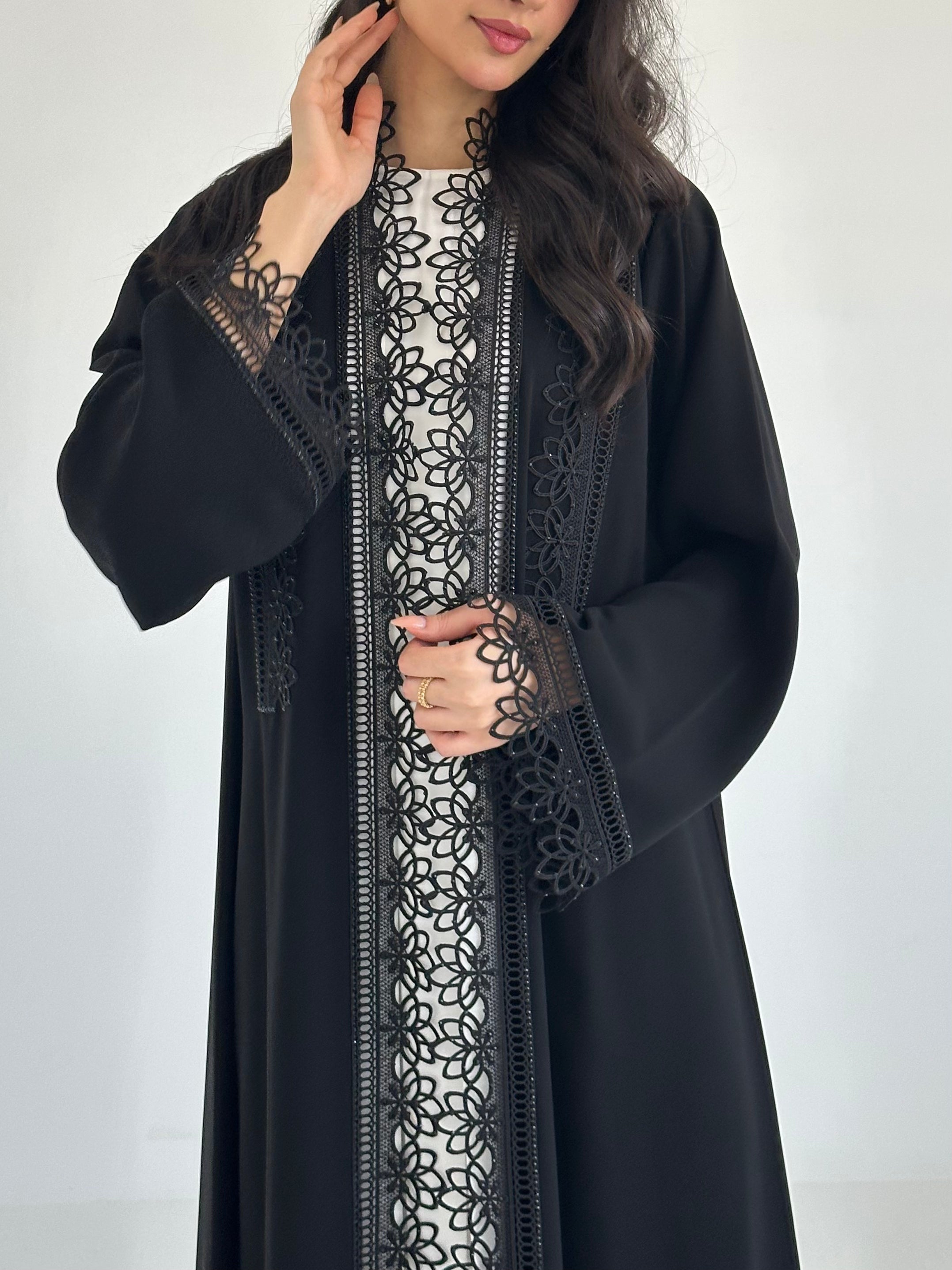 C 2335 Black Crystal Lace Abaya