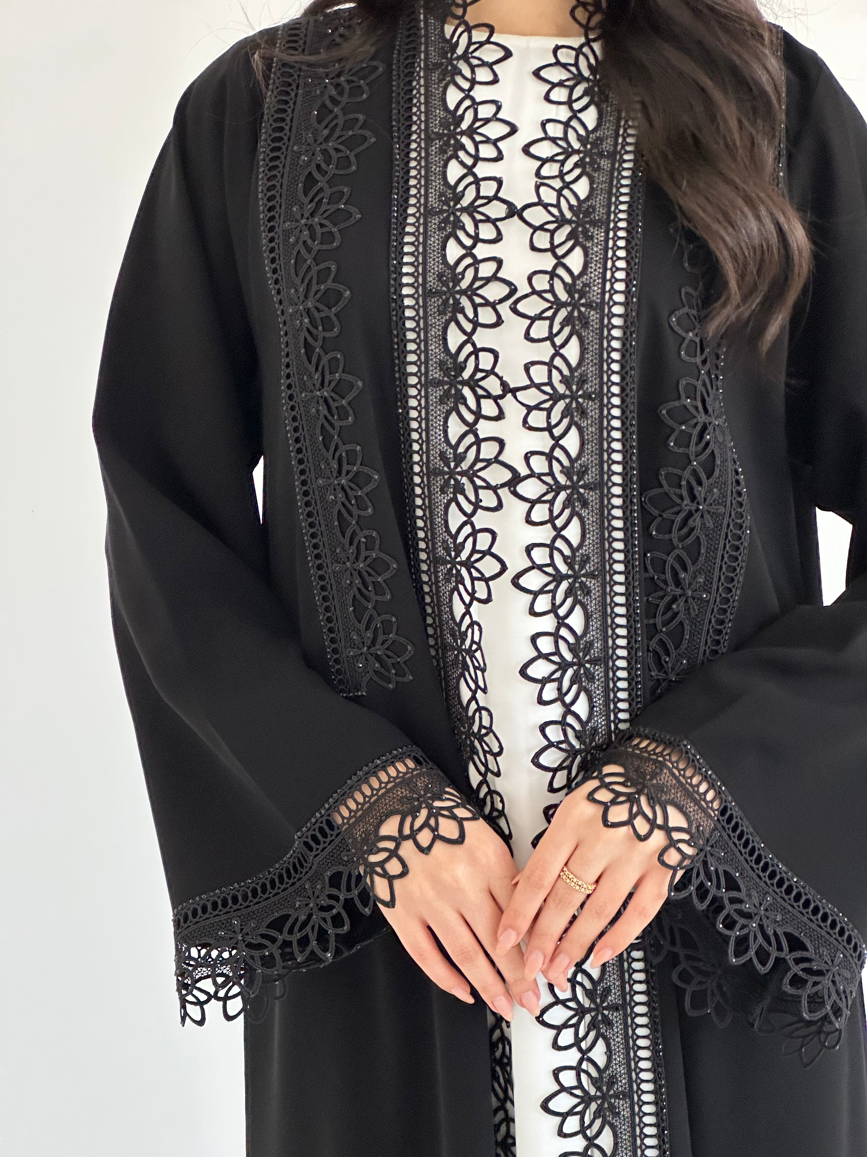 C 2335 Black Crystal Lace Abaya