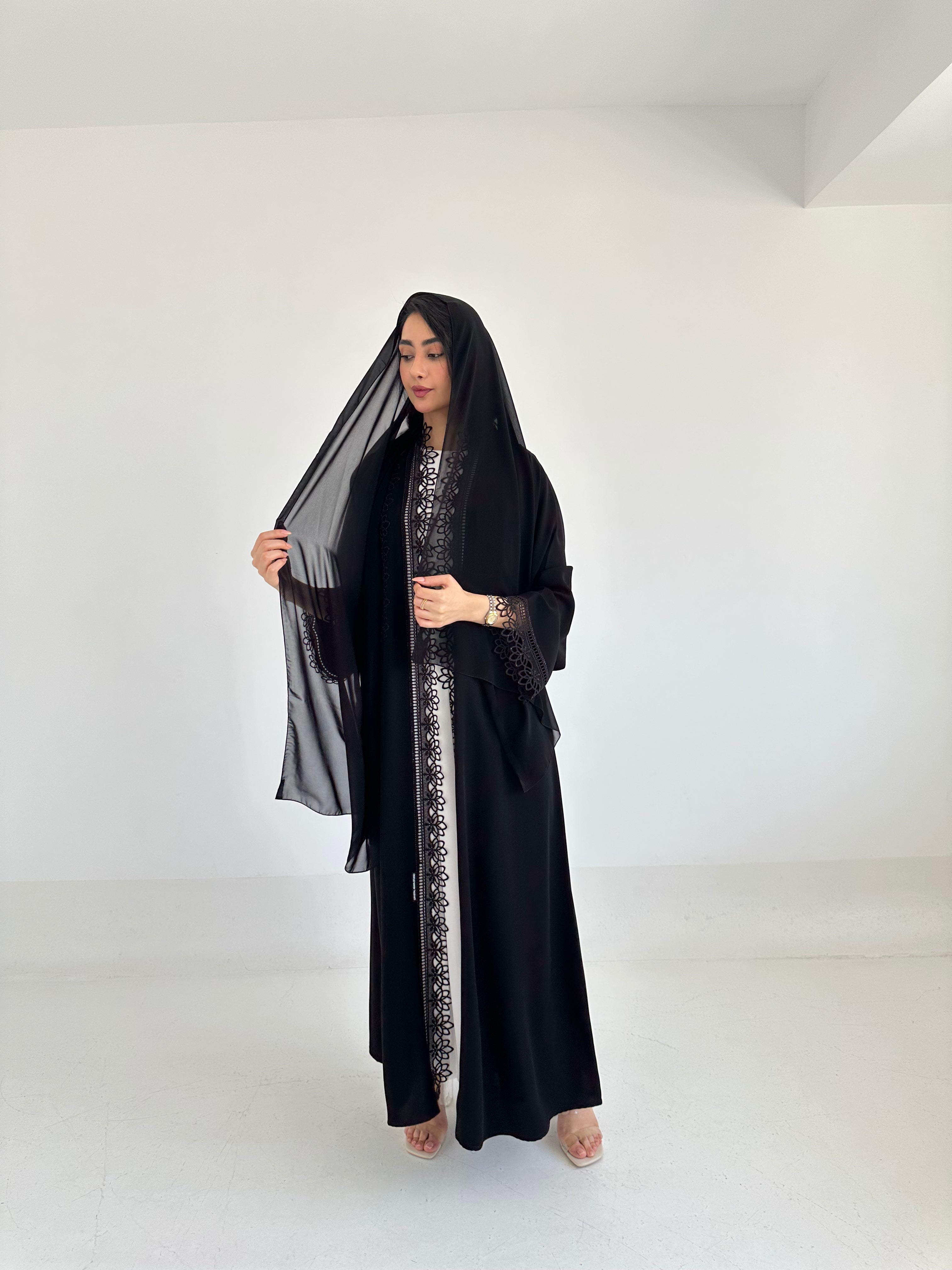 C 2335 Black Crystal Lace Abaya