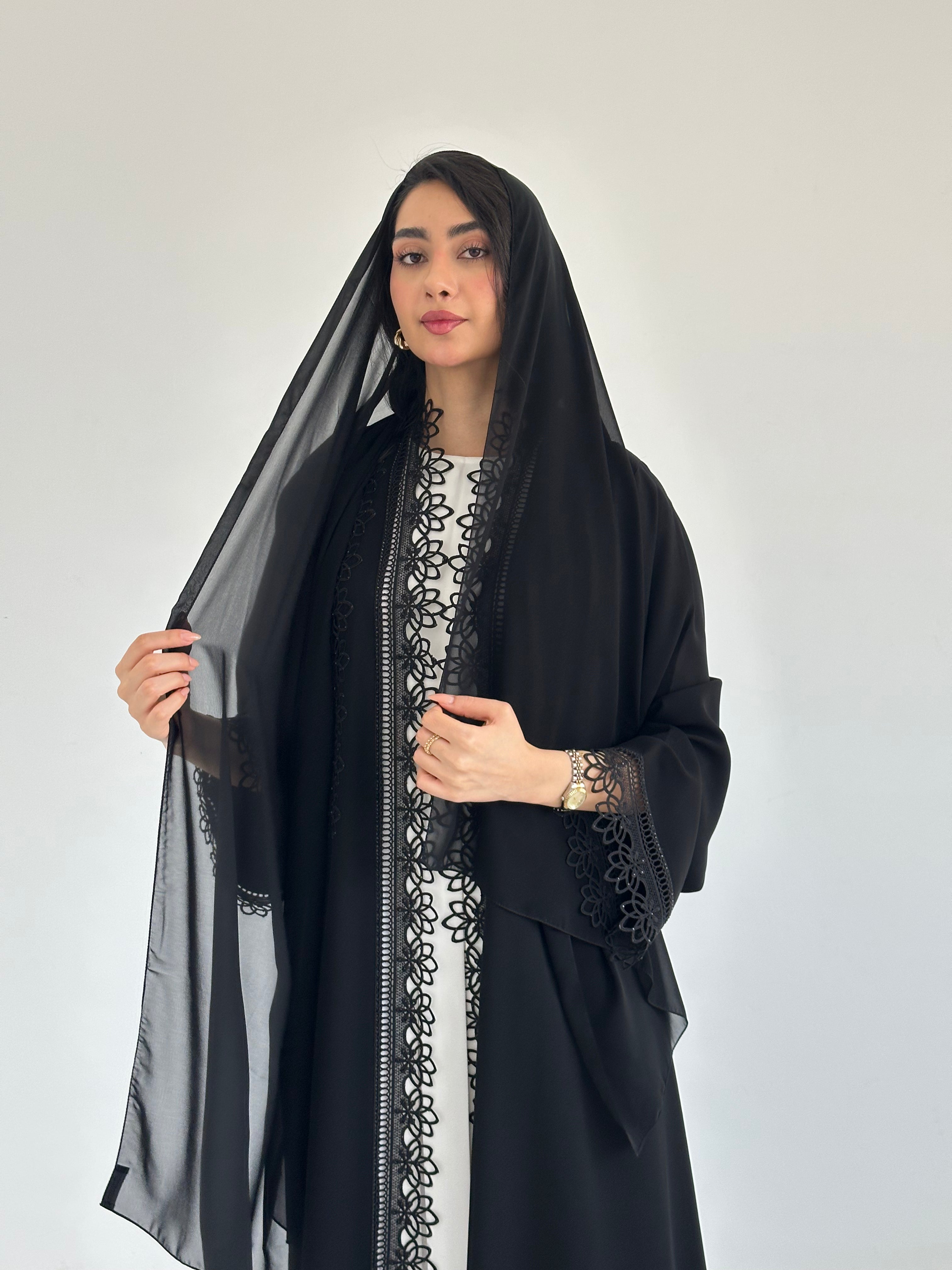 C 2335 Black Crystal Lace Abaya