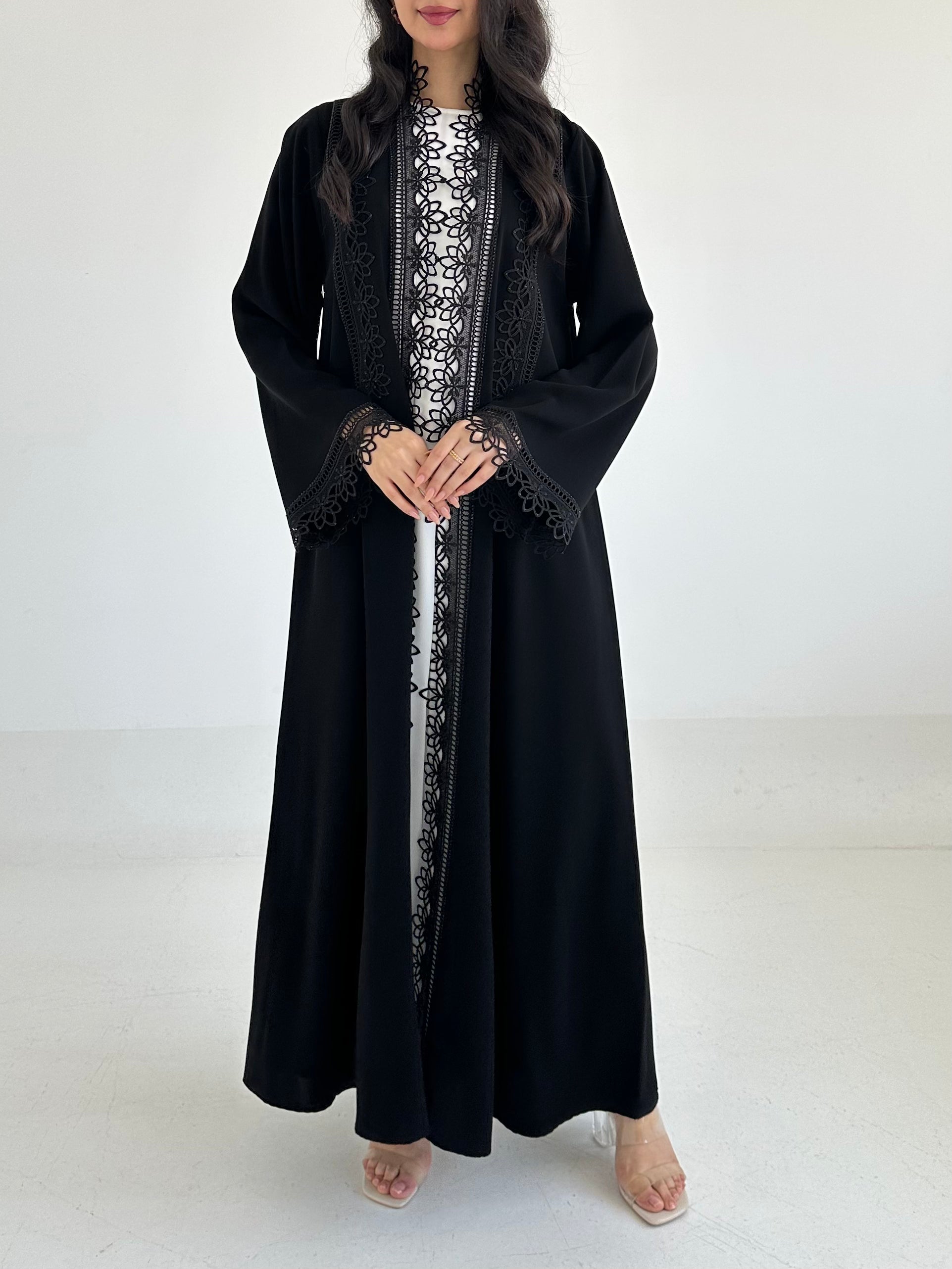C 2335 Black Crystal Lace Abaya