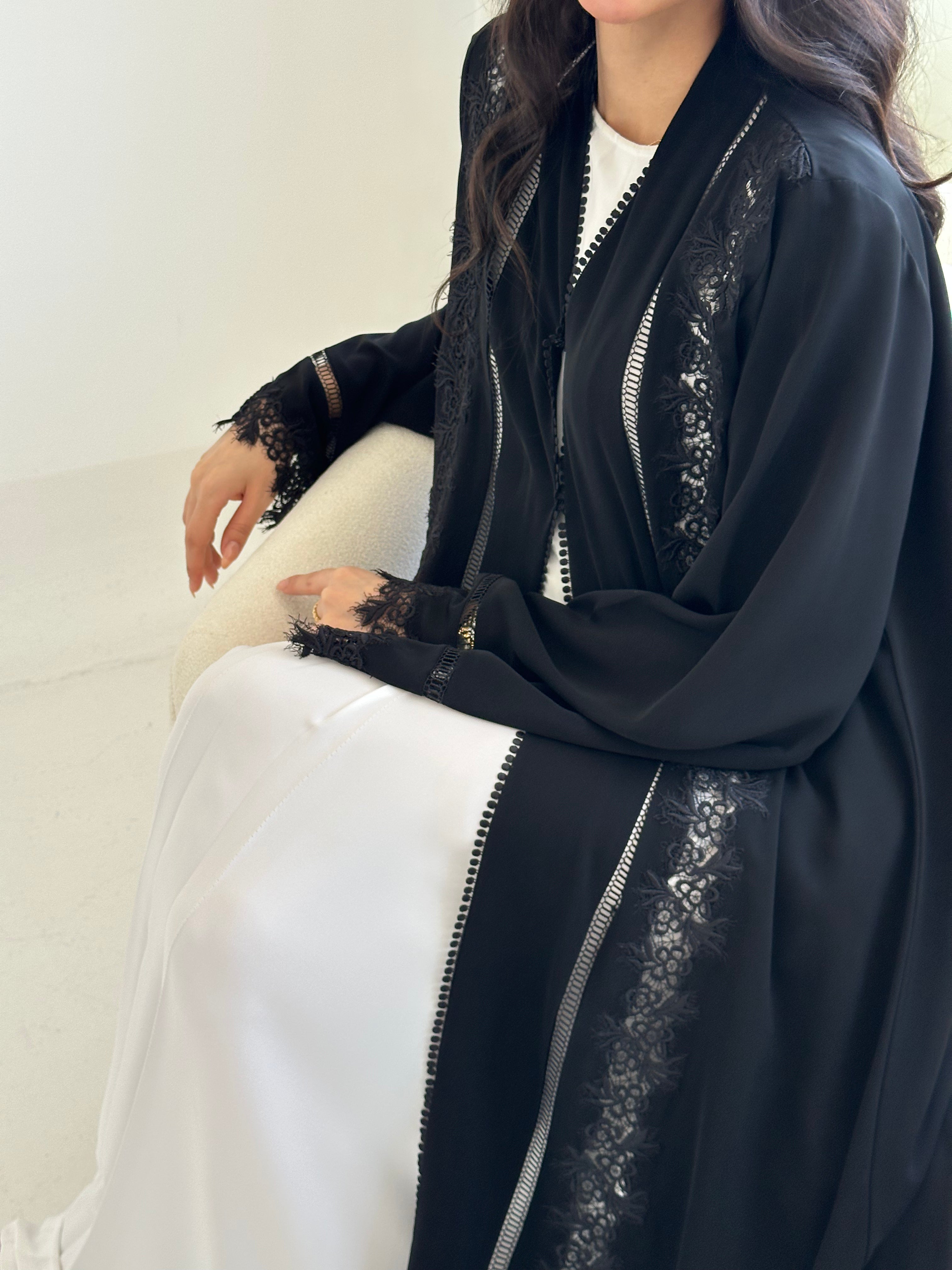 C 2338 Black Lace Abaya
