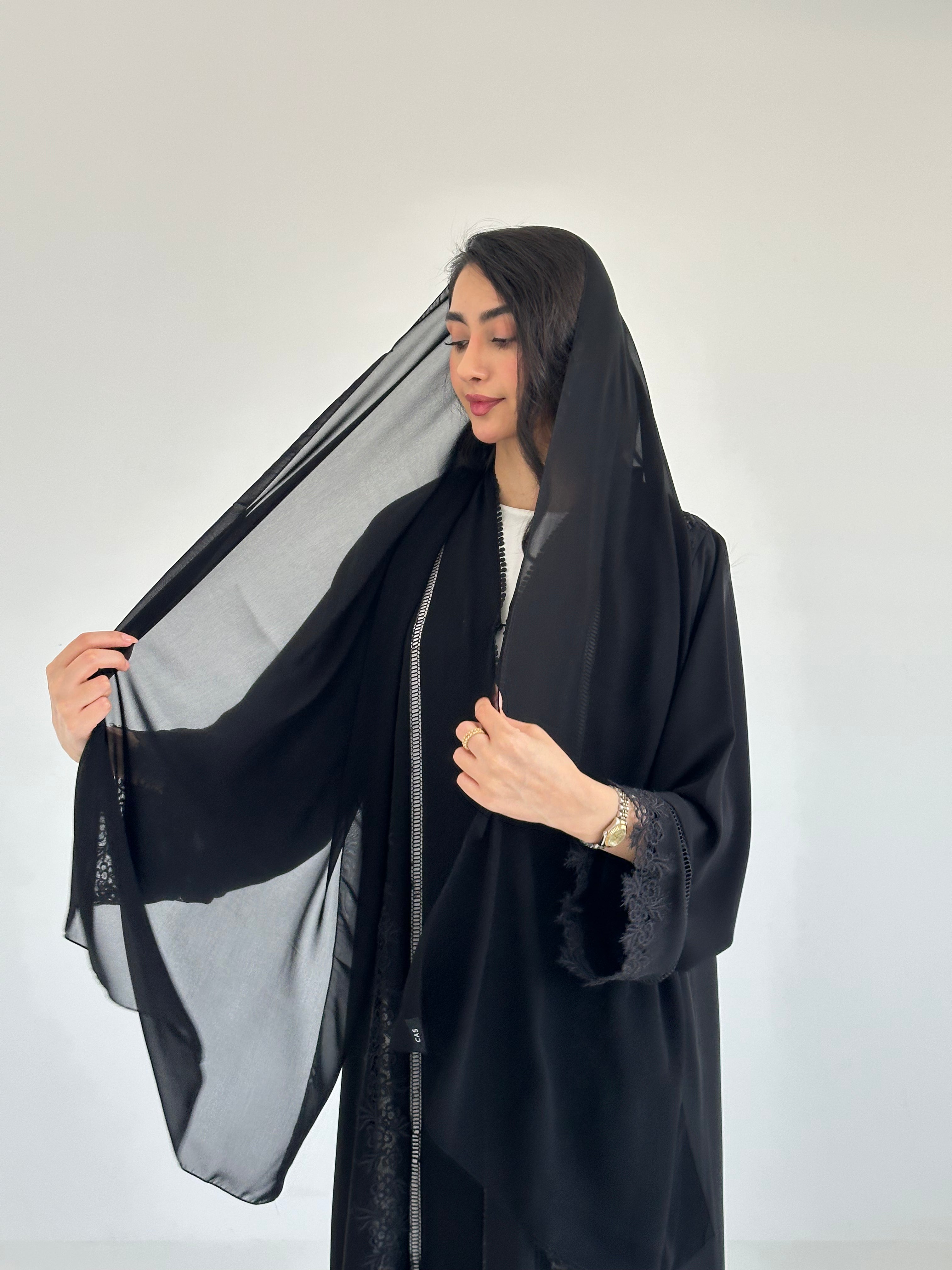 C 2338 Black Lace Abaya