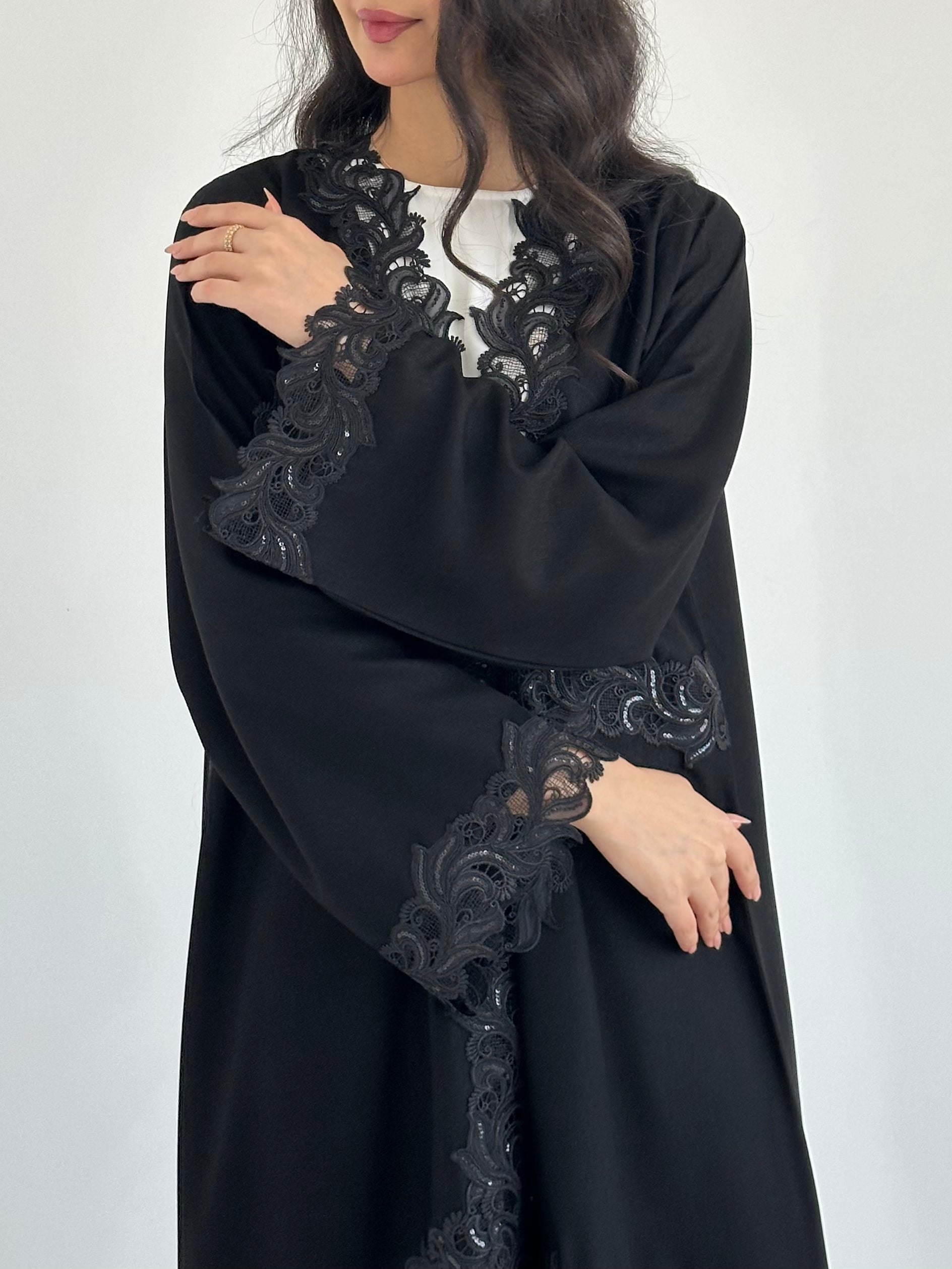 C 2339 Black Lace Abaya