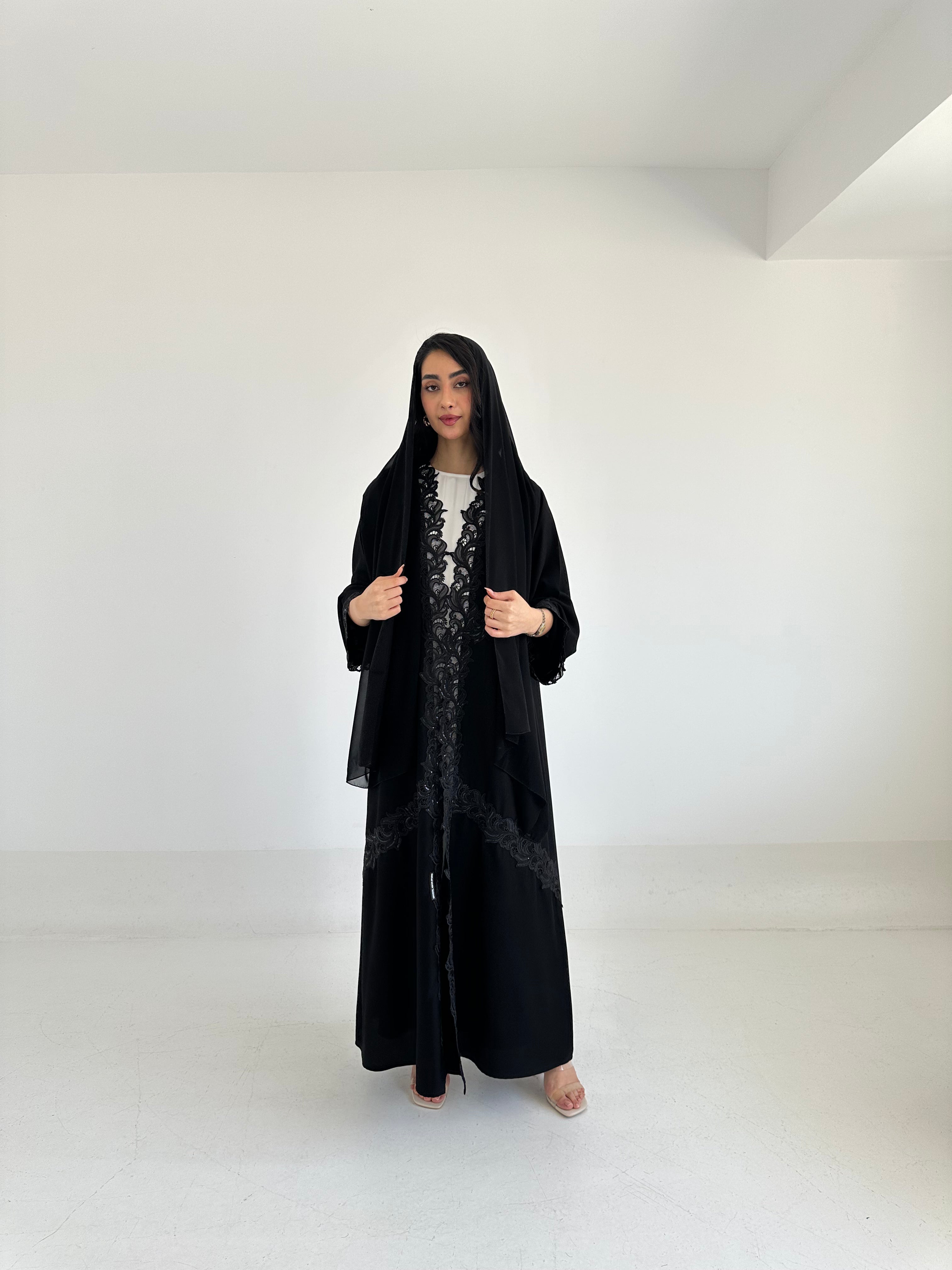 C 2339 Black Lace Abaya