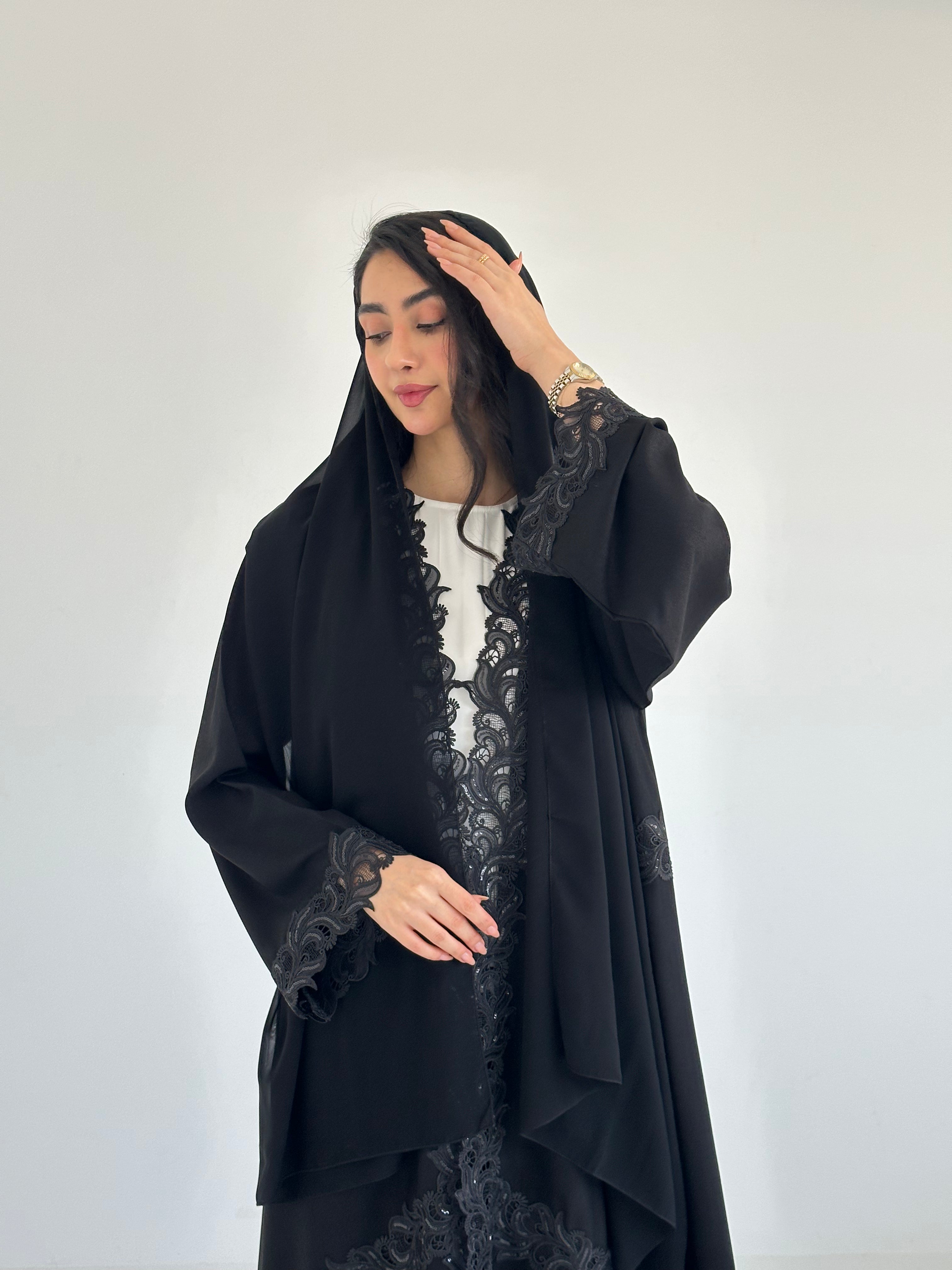 C 2339 Black Lace Abaya