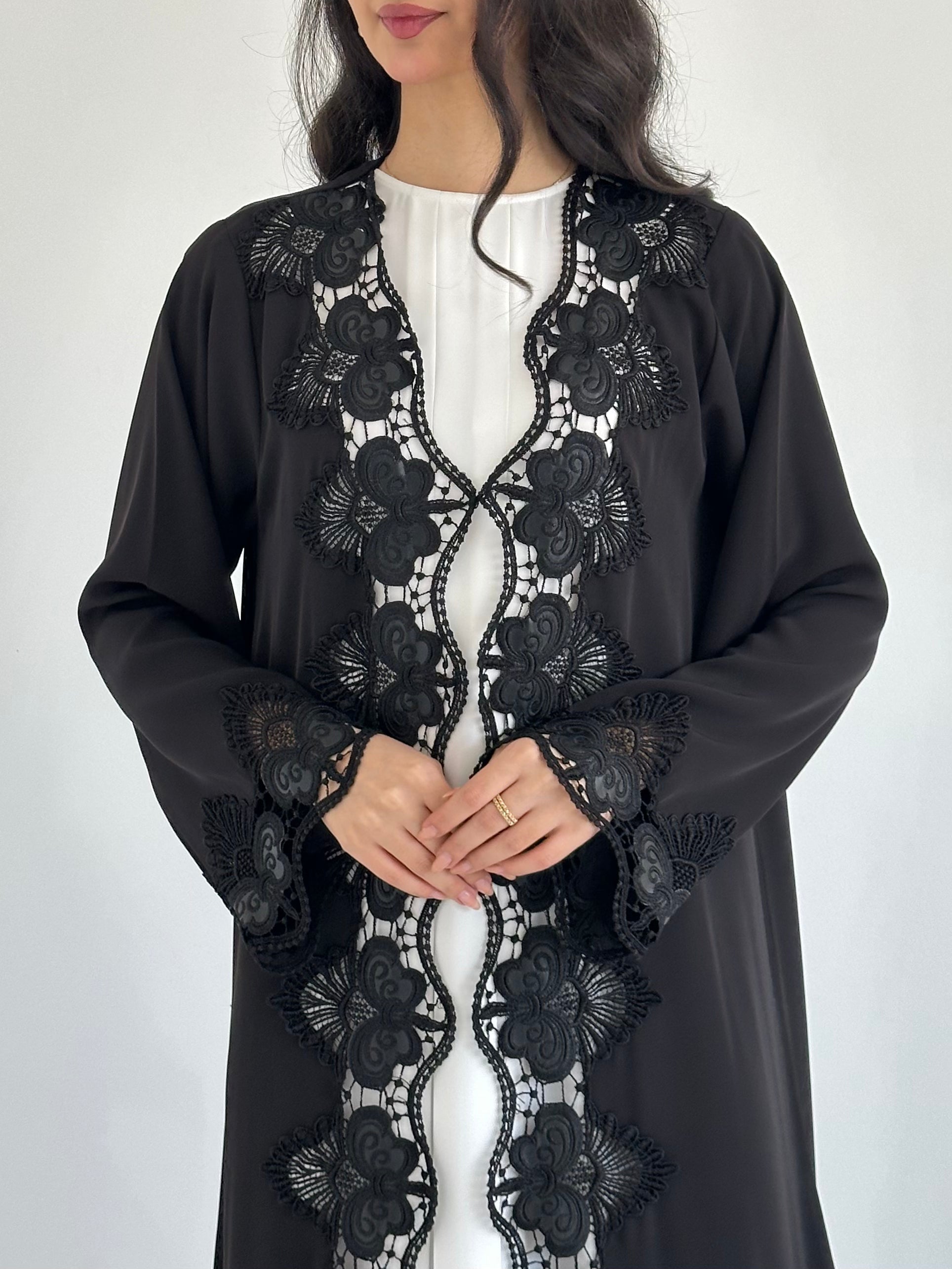 C 2341 Black Lace Abaya