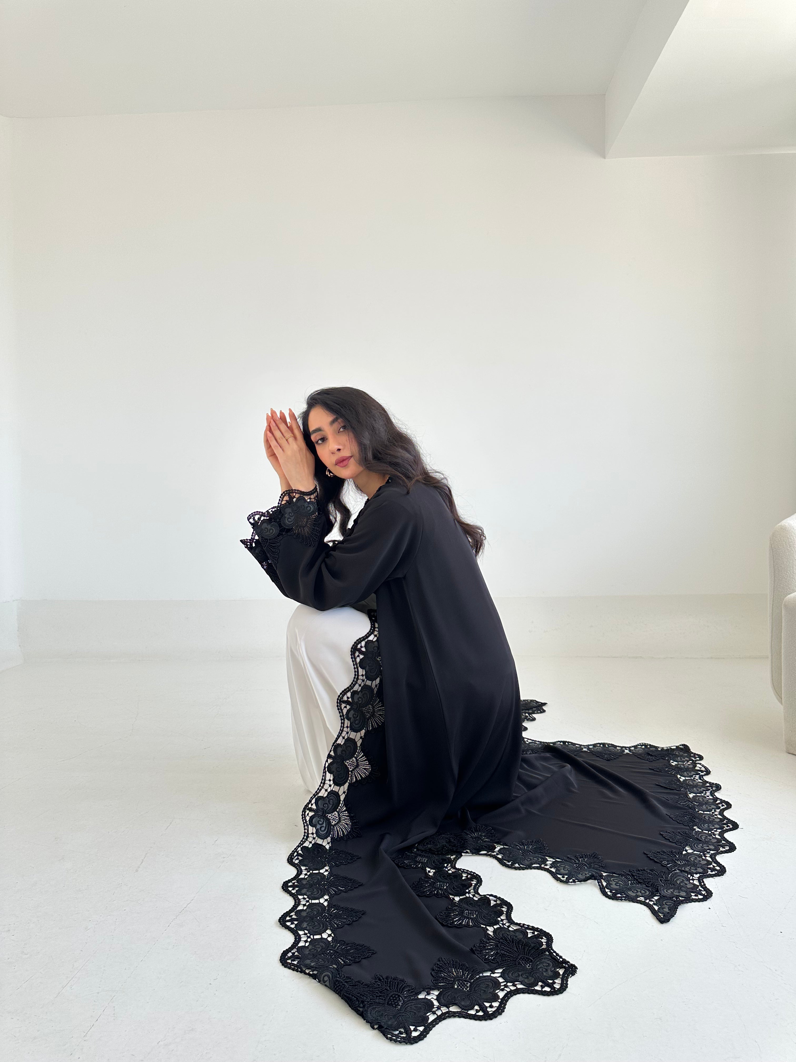 C 2341 Black Lace Abaya