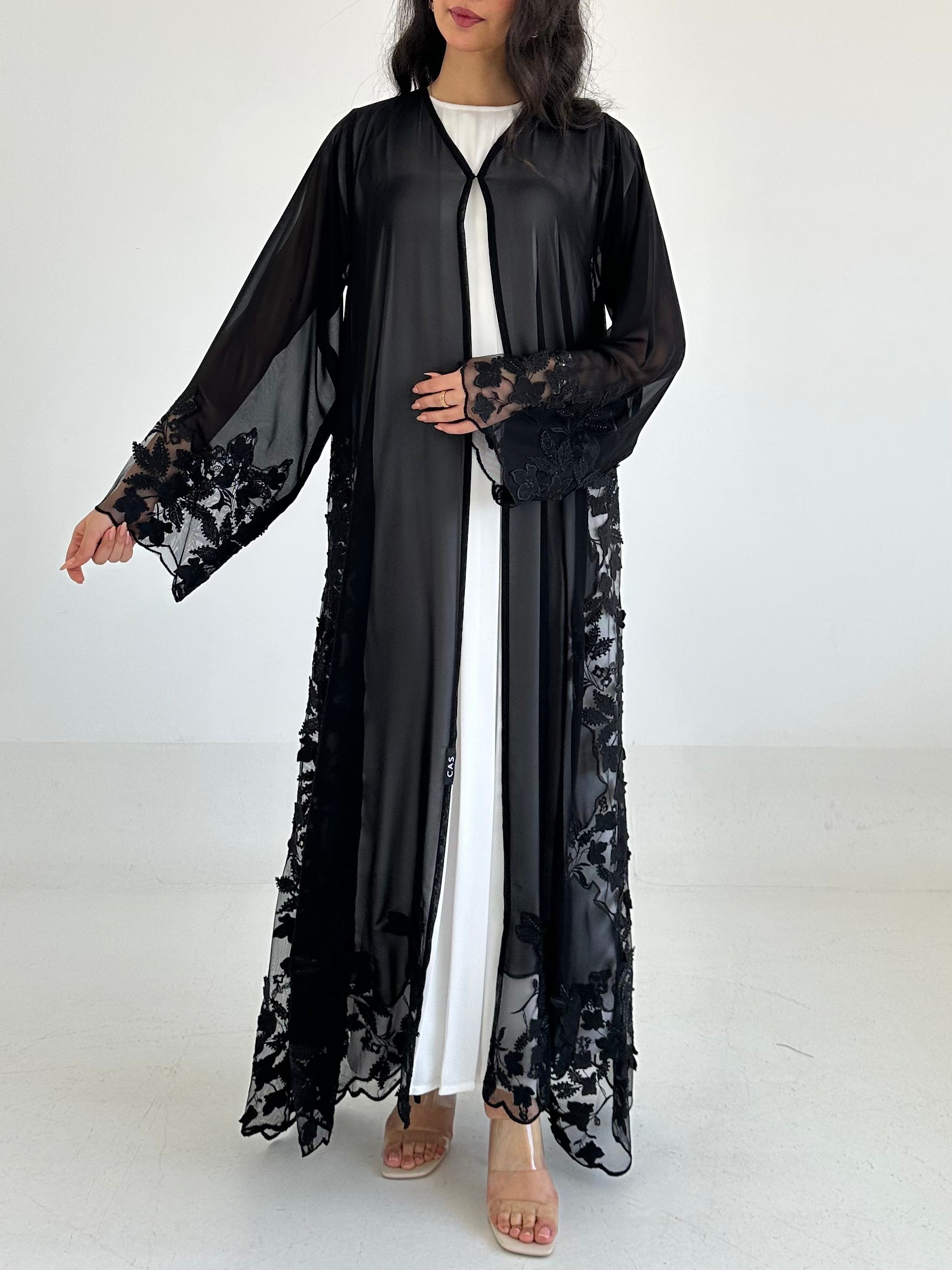 C 2343 Black Crystal Dantel Abaya