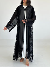 C 2343 Black Crystal Dantel Abaya