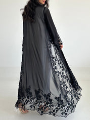 C 2343 Black Crystal Dantel Abaya