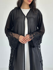 C 2343 Black Crystal Dantel Abaya