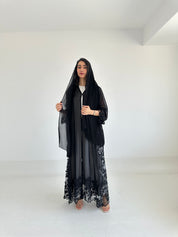 C 2343 Black Crystal Dantel Abaya