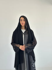 C 2343 Black Crystal Dantel Abaya