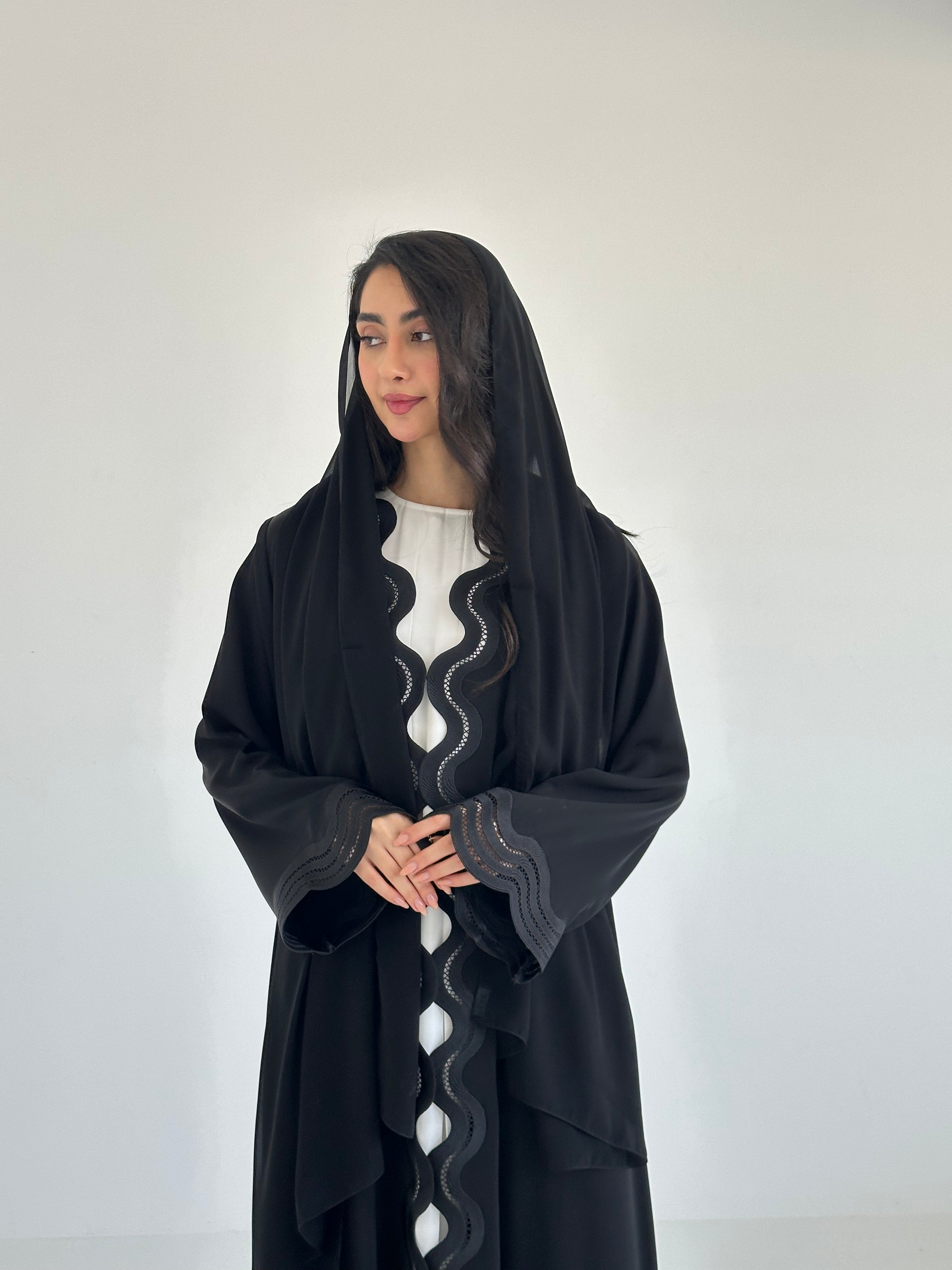 C 2344 Black Lace Abaya