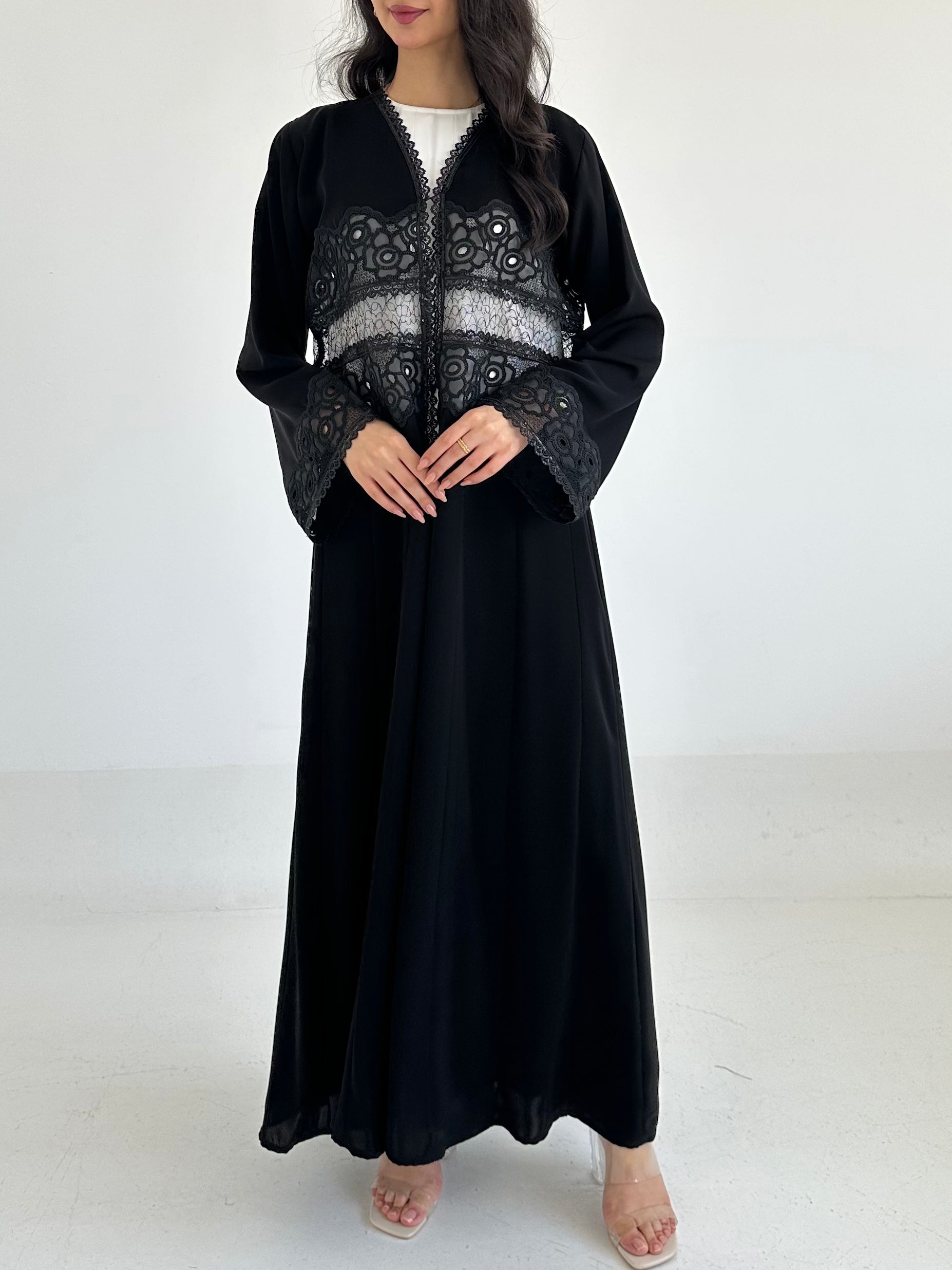 C 2346 Black Sequins Lace Abaya