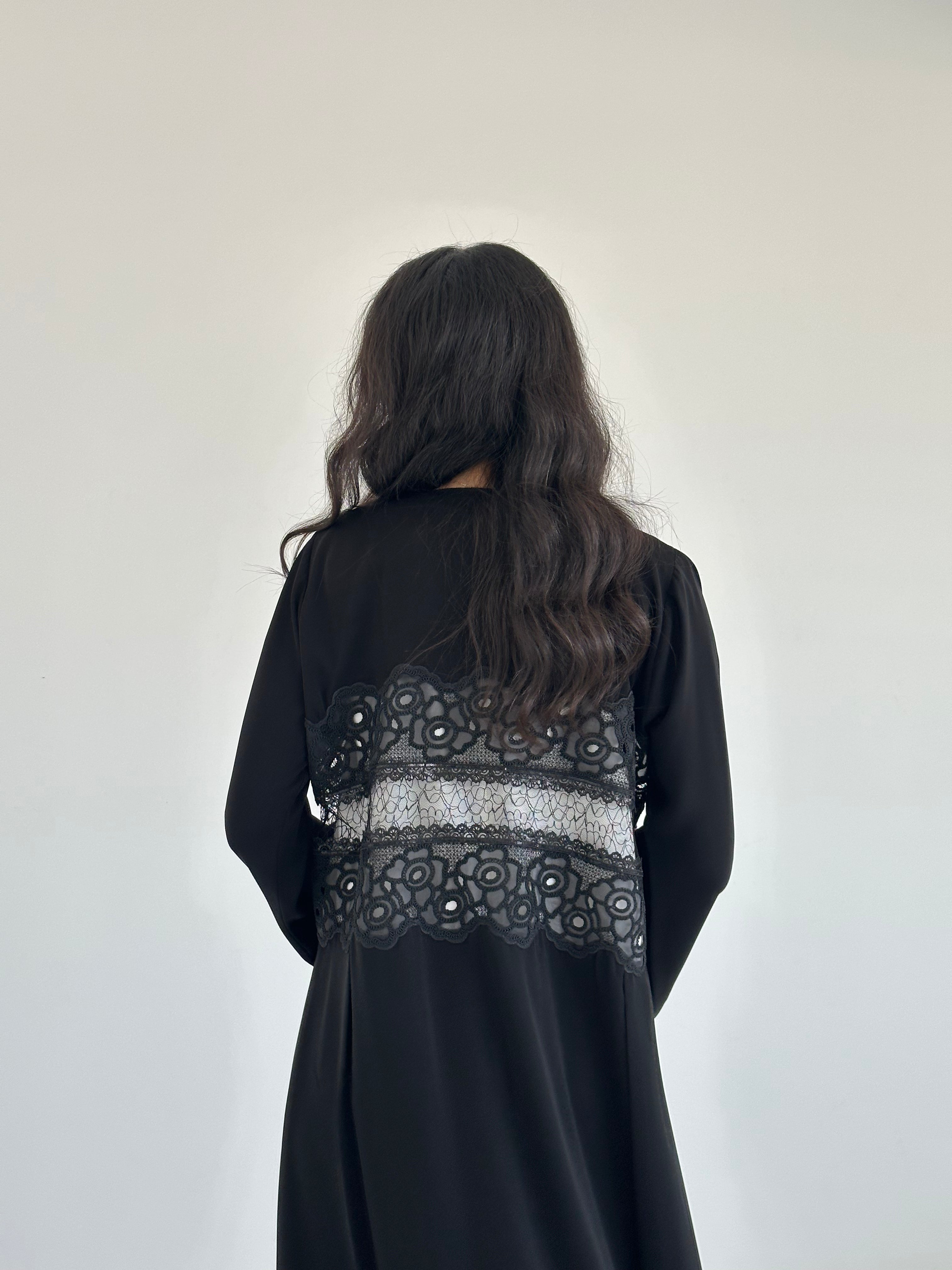C 2346 Black Sequins Lace Abaya