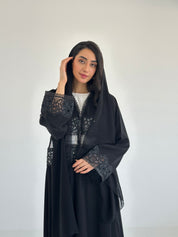 C 2346 Black Sequins Lace Abaya