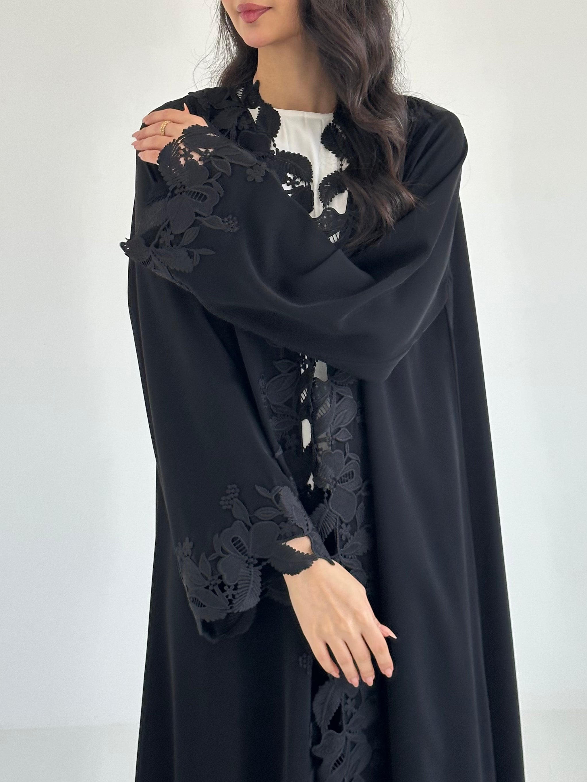 C 2347 Black Lace Abaya