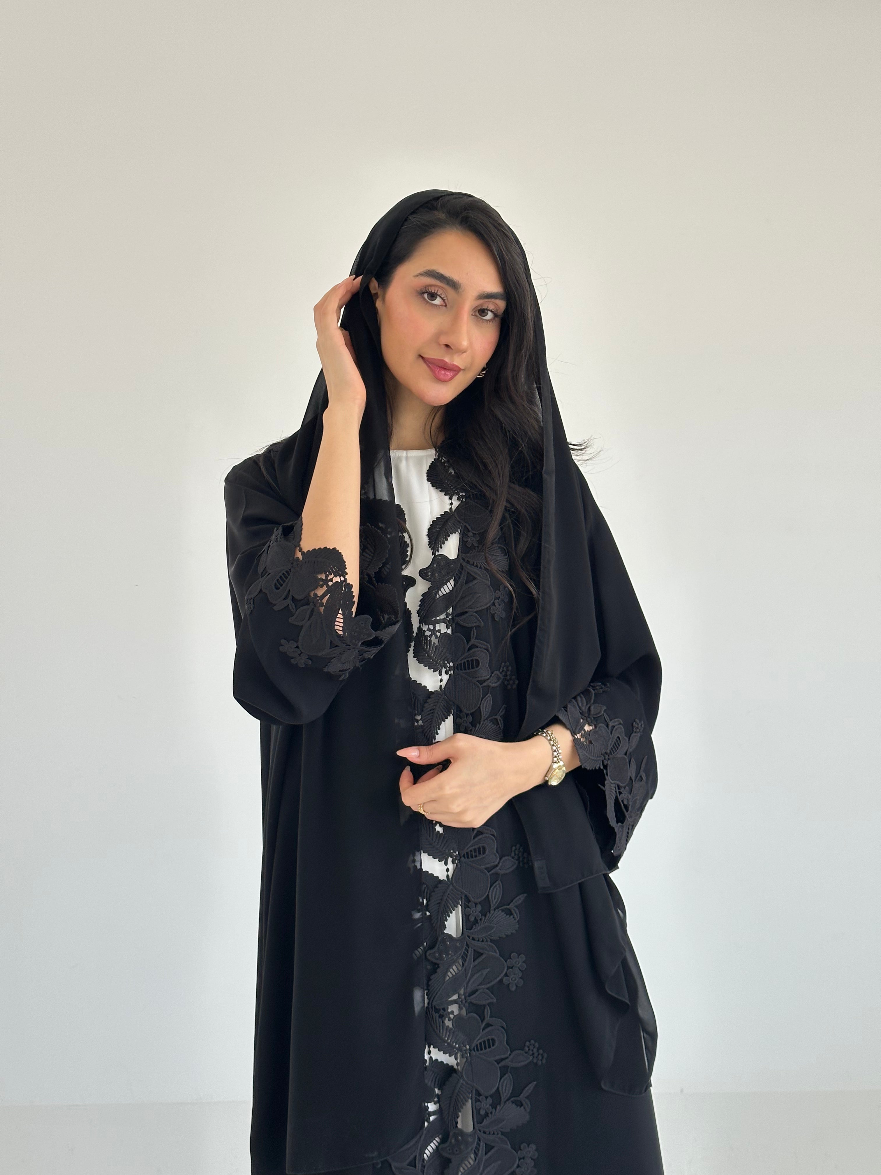C 2347 Black Lace Abaya
