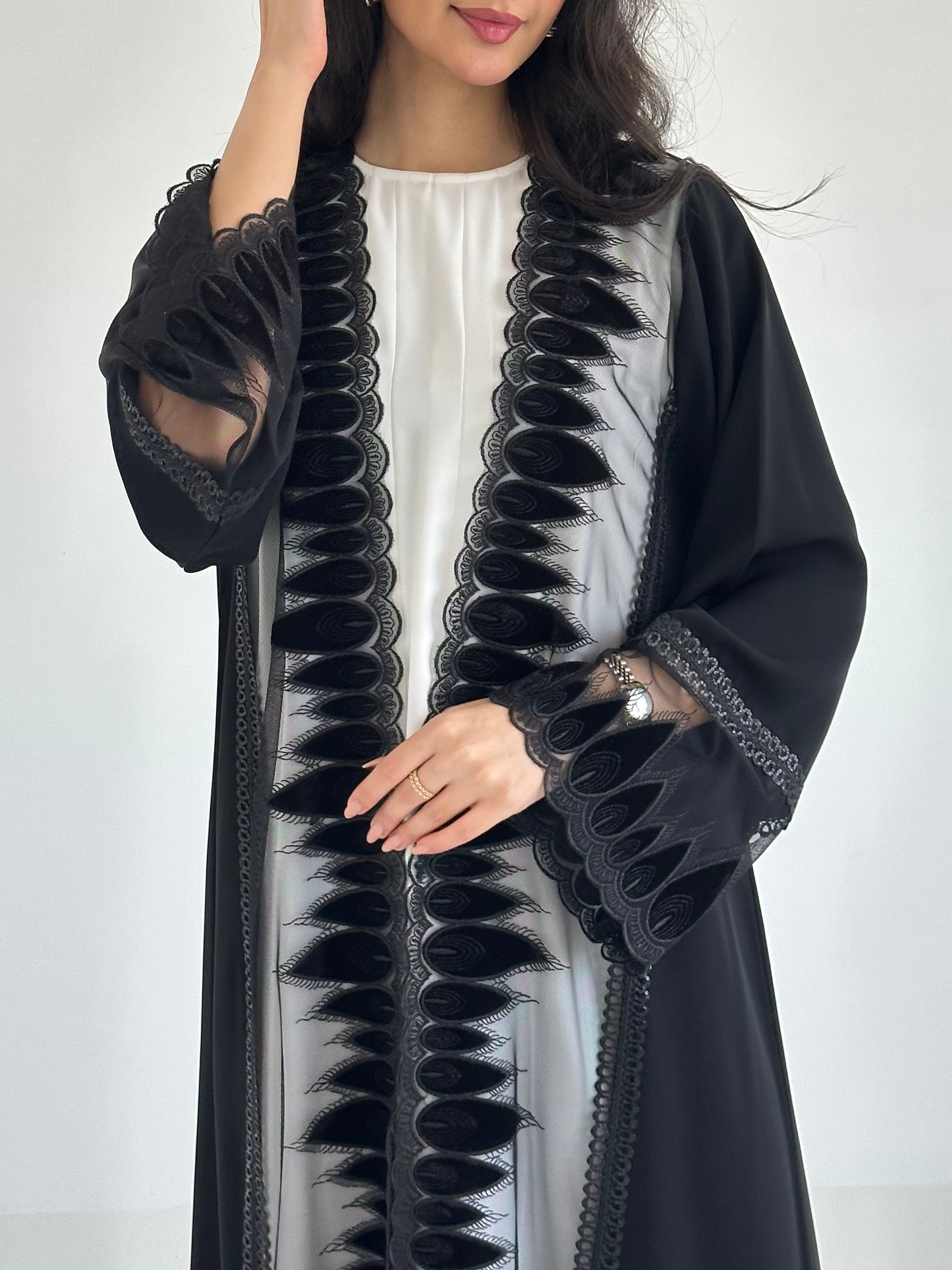 C 2348 Black Sequins Lace Abaya