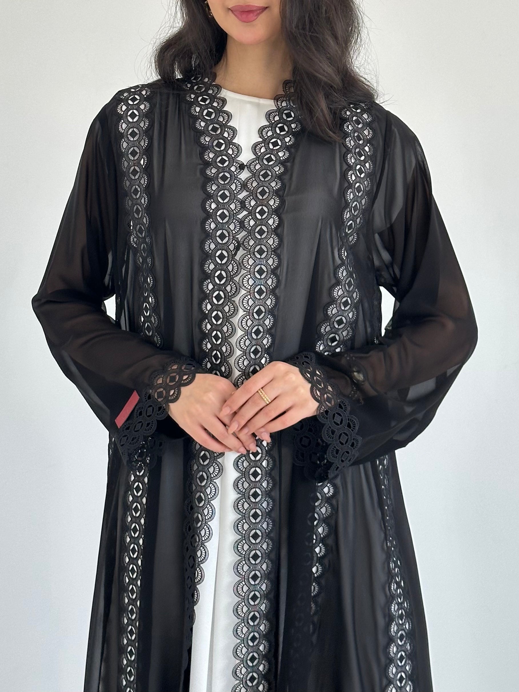 C 2349 Black Lace Abaya