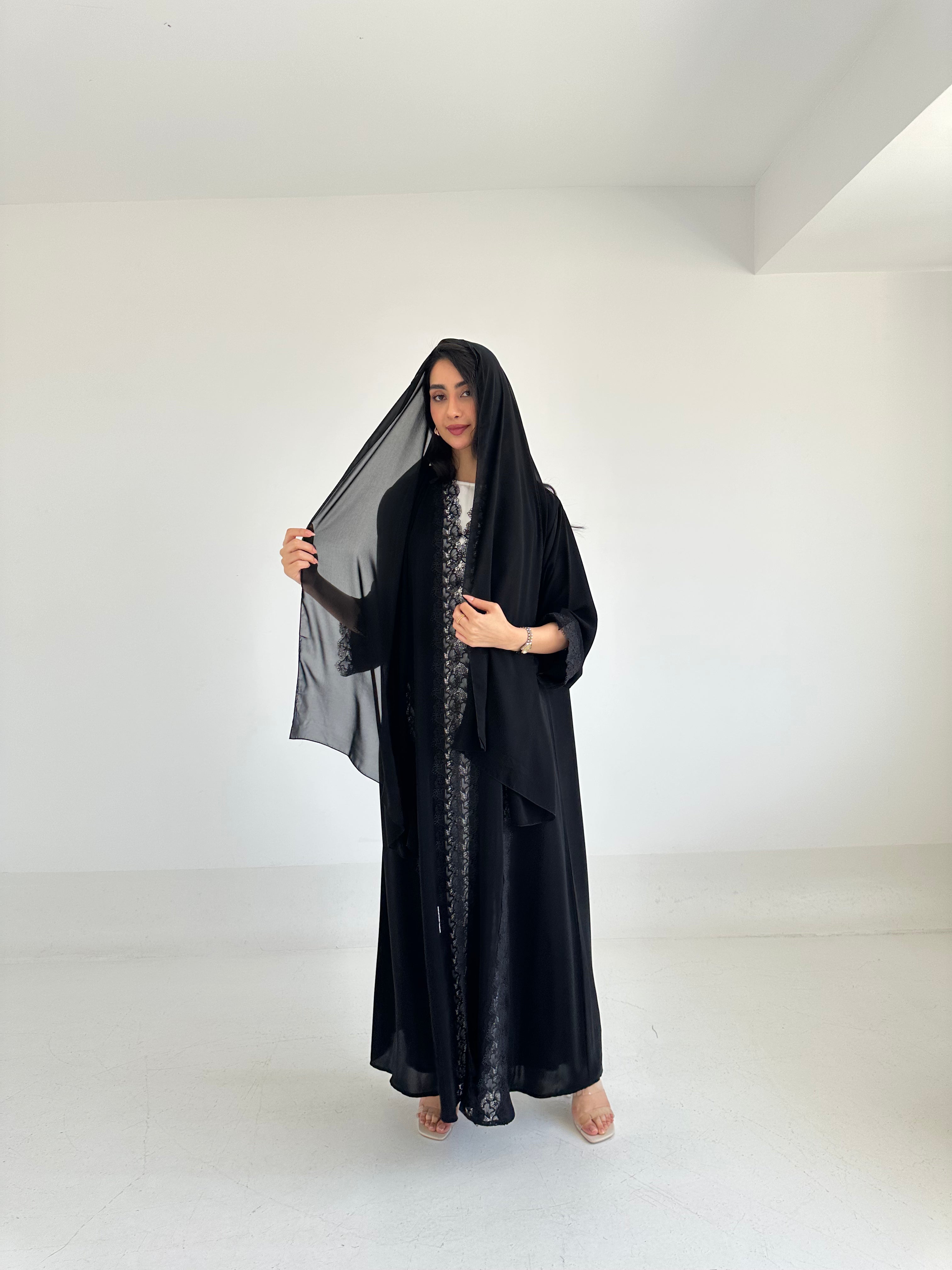 C 2350 Black Lace Abaya