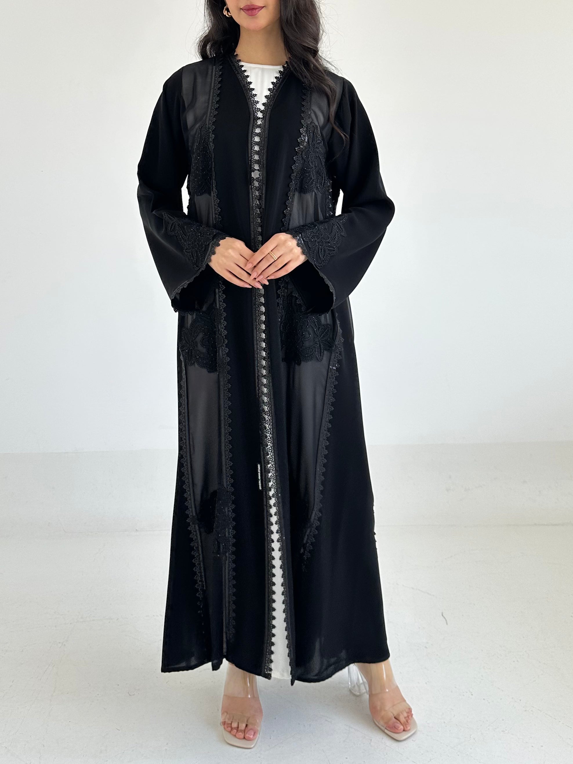 C 2351 Black Crystal Lace Abaya