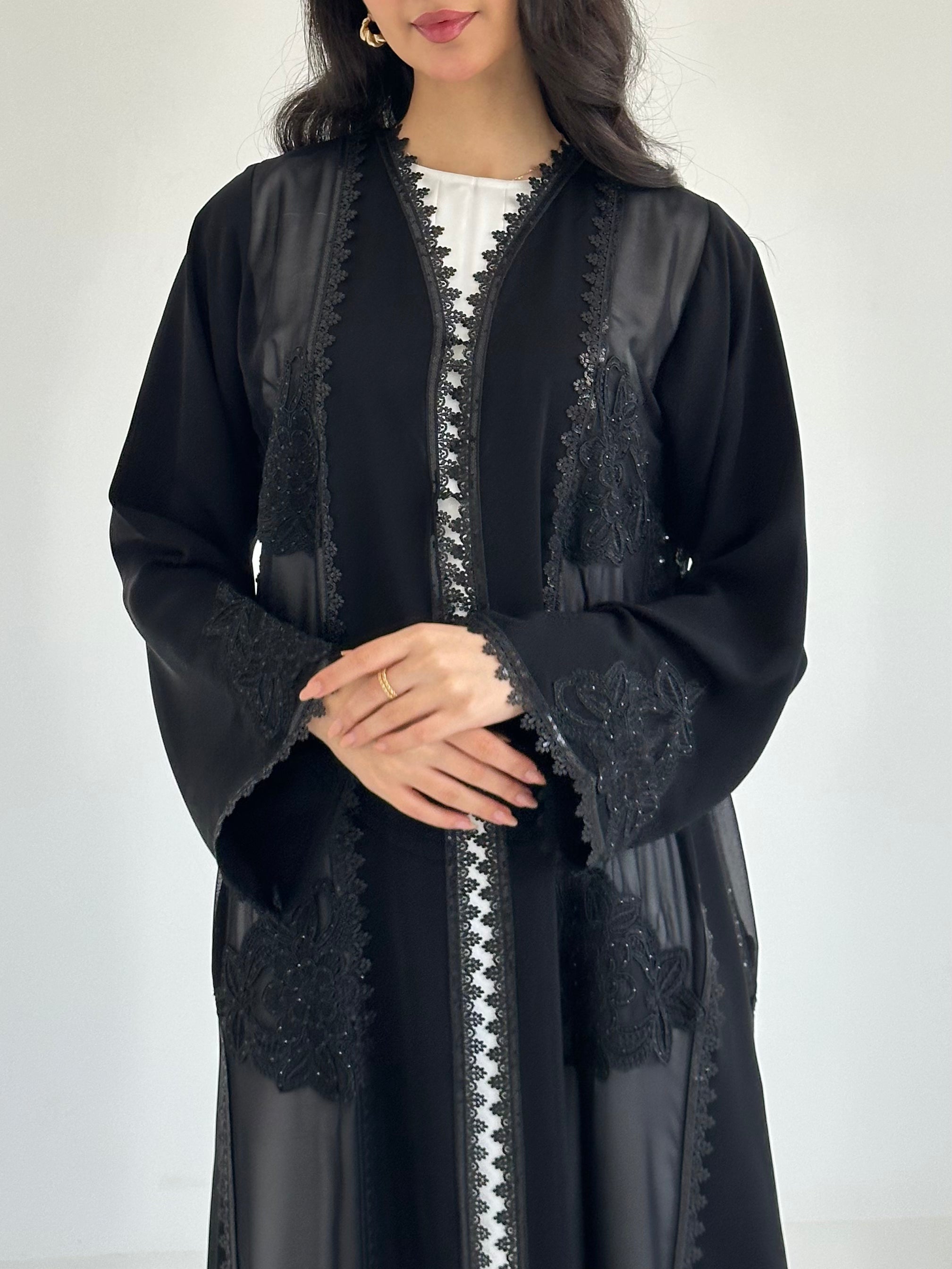 C 2351 Black Crystal Lace Abaya