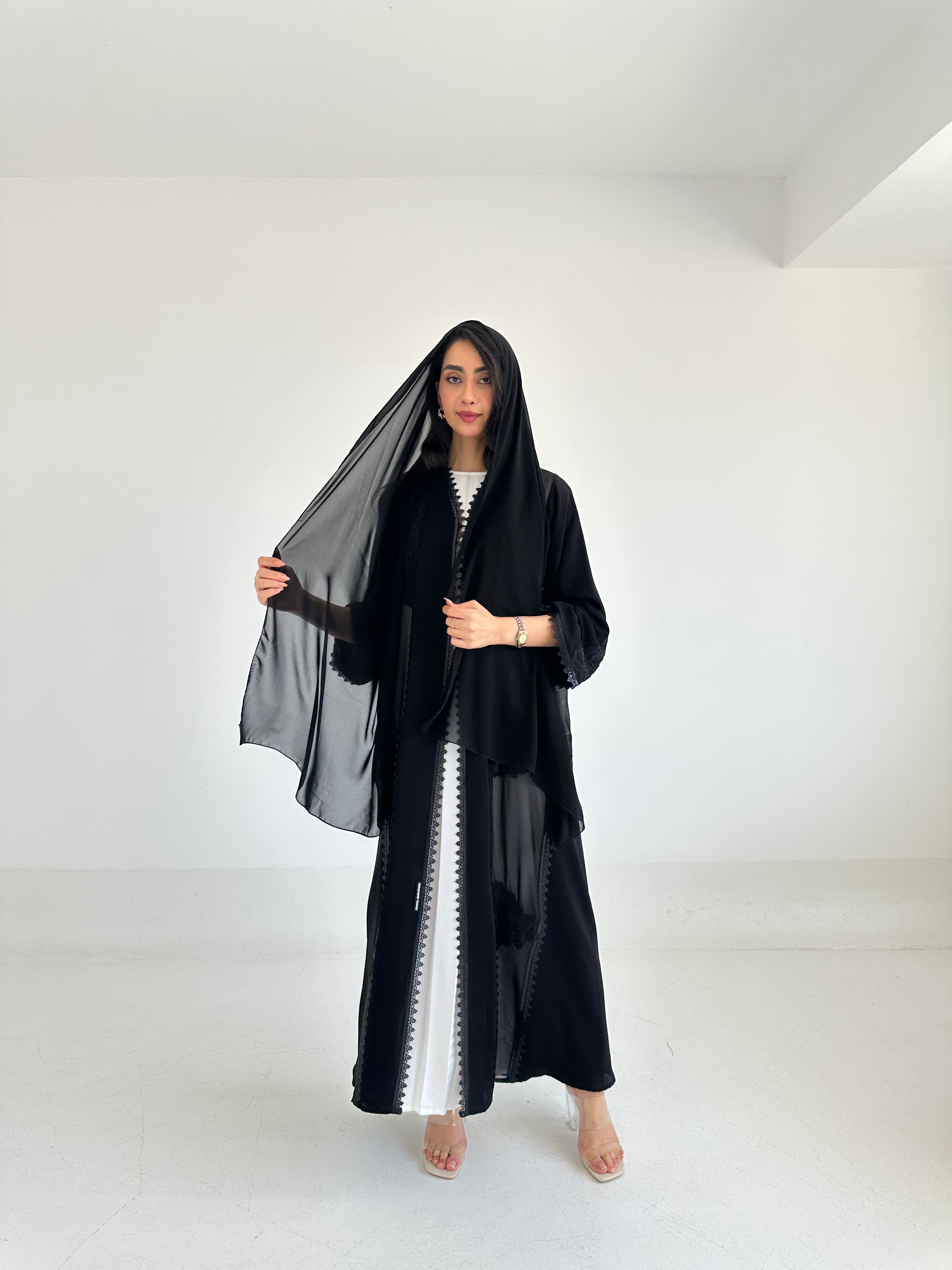 C 2351 Black Crystal Lace Abaya
