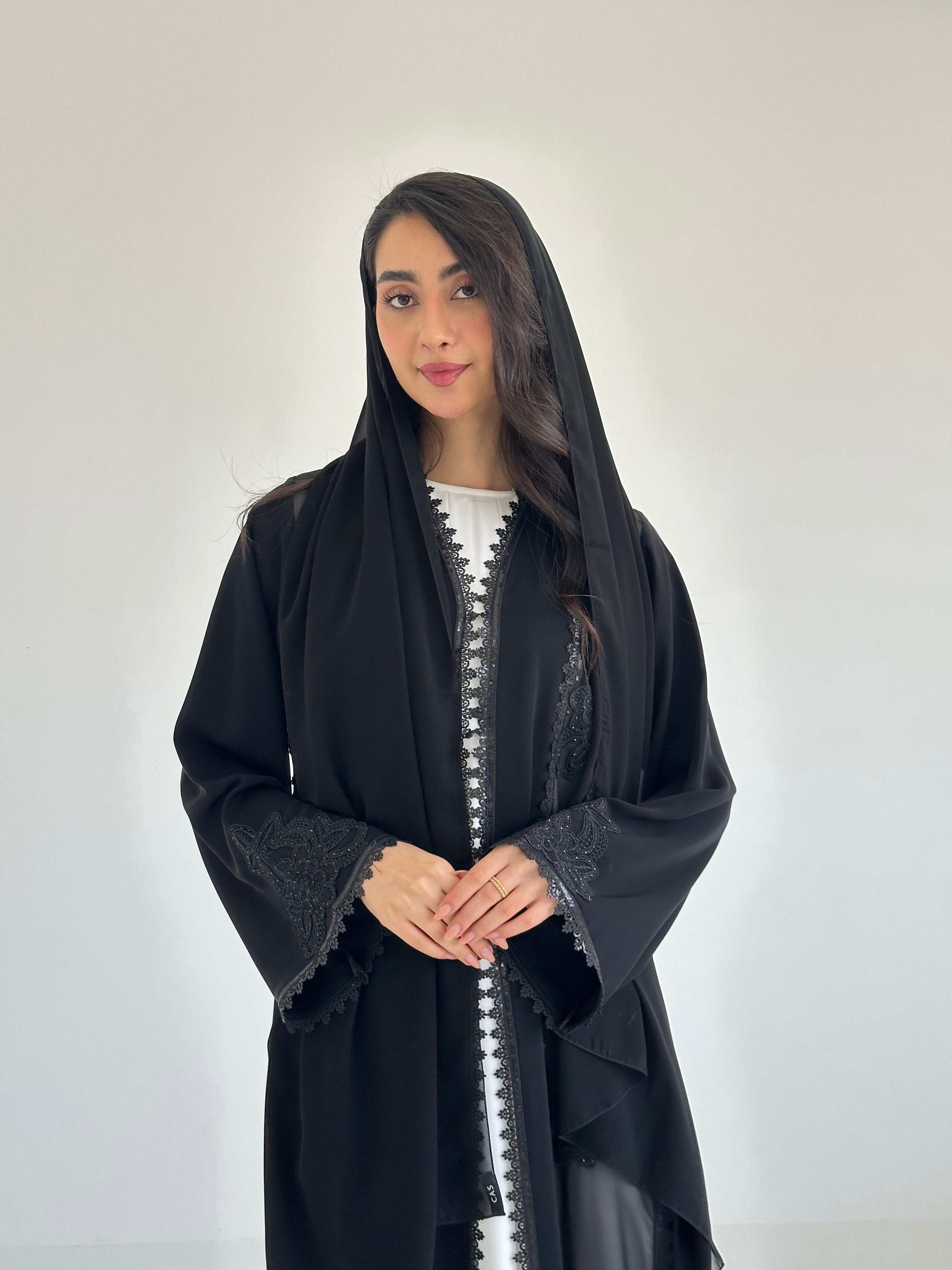 C 2351 Black Crystal Lace Abaya