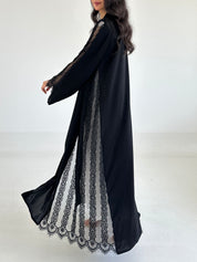 C 2352 Black Beaded Lace Abaya