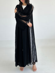 C 2352 Black Beaded Lace Abaya