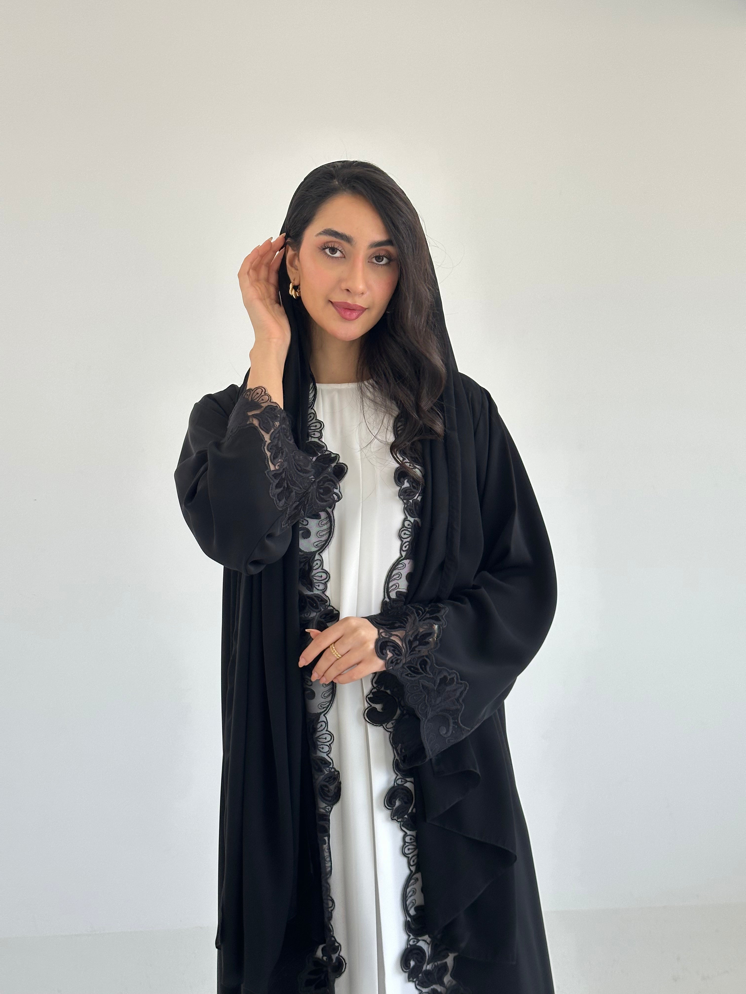 C 2354 Black Lace Abaya