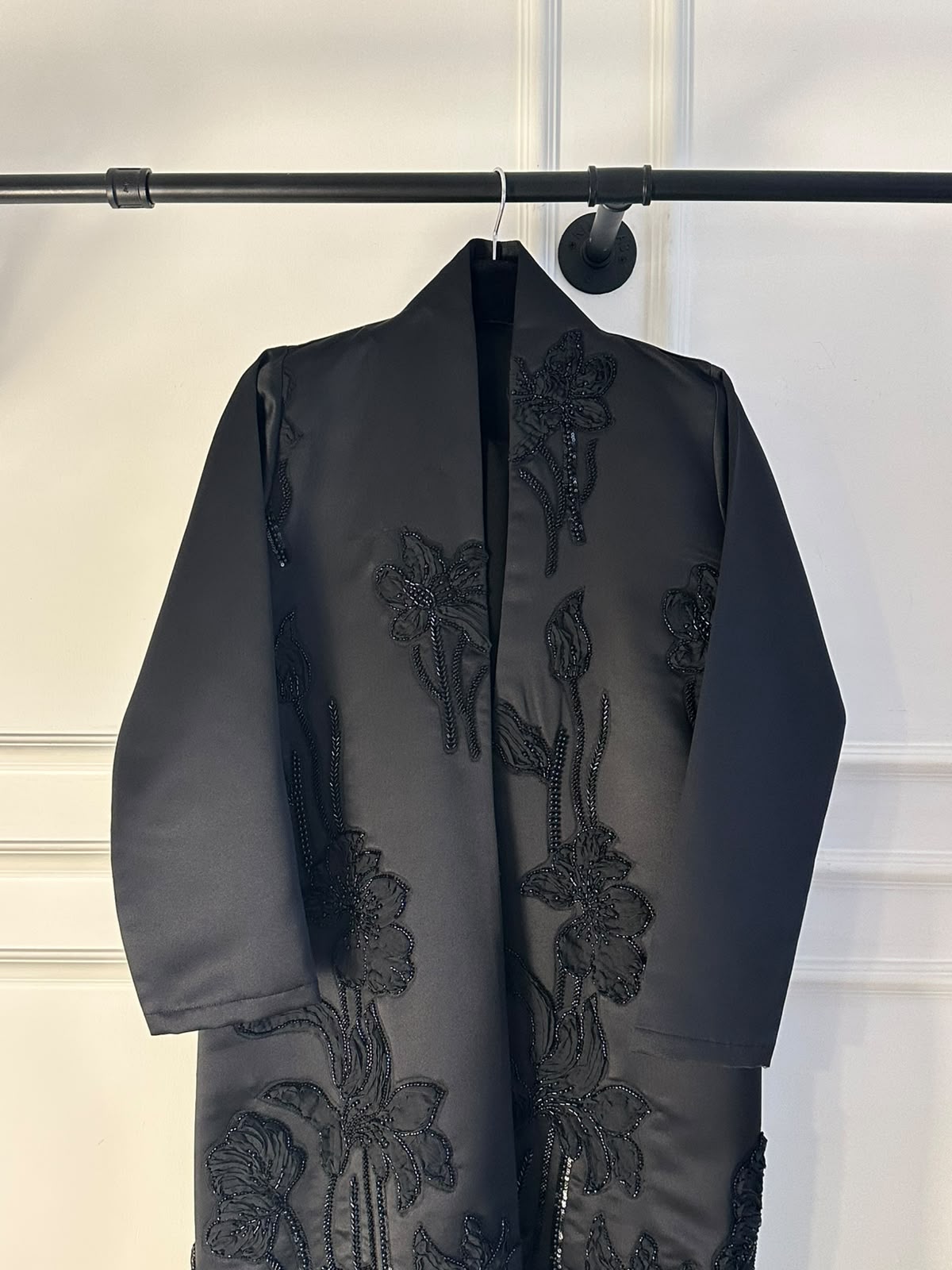 C 2355 Black Beaded Floral Abaya