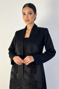 C 2355 Black Beaded Floral Abaya - XS / 50