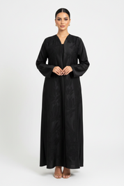 C 2356 Black Embroidered Floral Abaya
