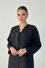 C 2356 Black Embroidered Floral Abaya
