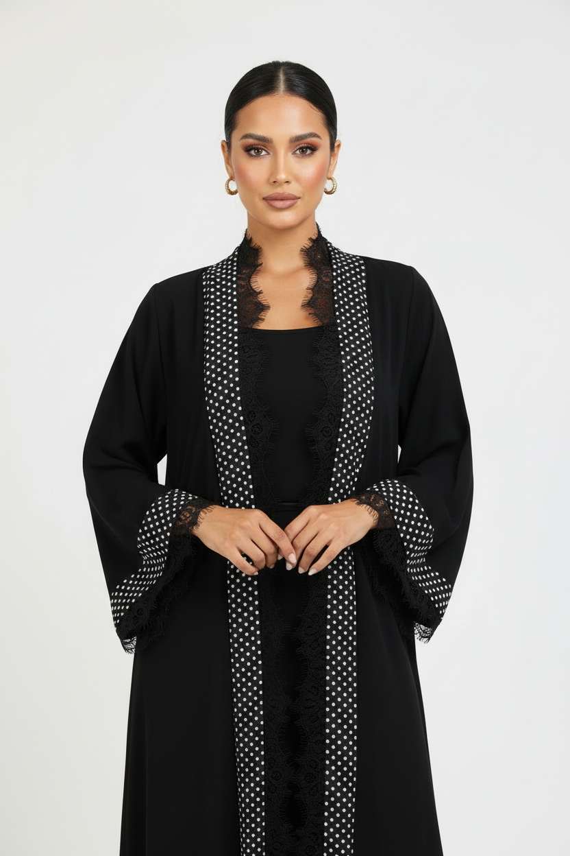 C 2357 Black Polka Lace Abaya