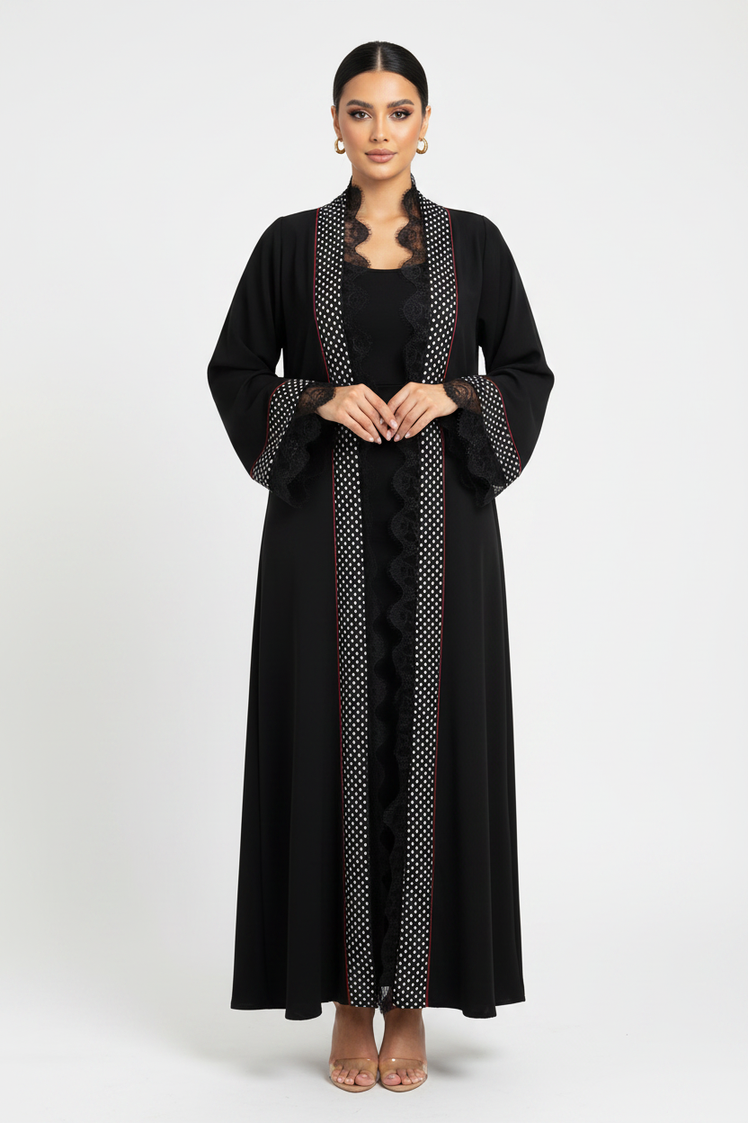 C 2358 Black Polka Lace Abaya