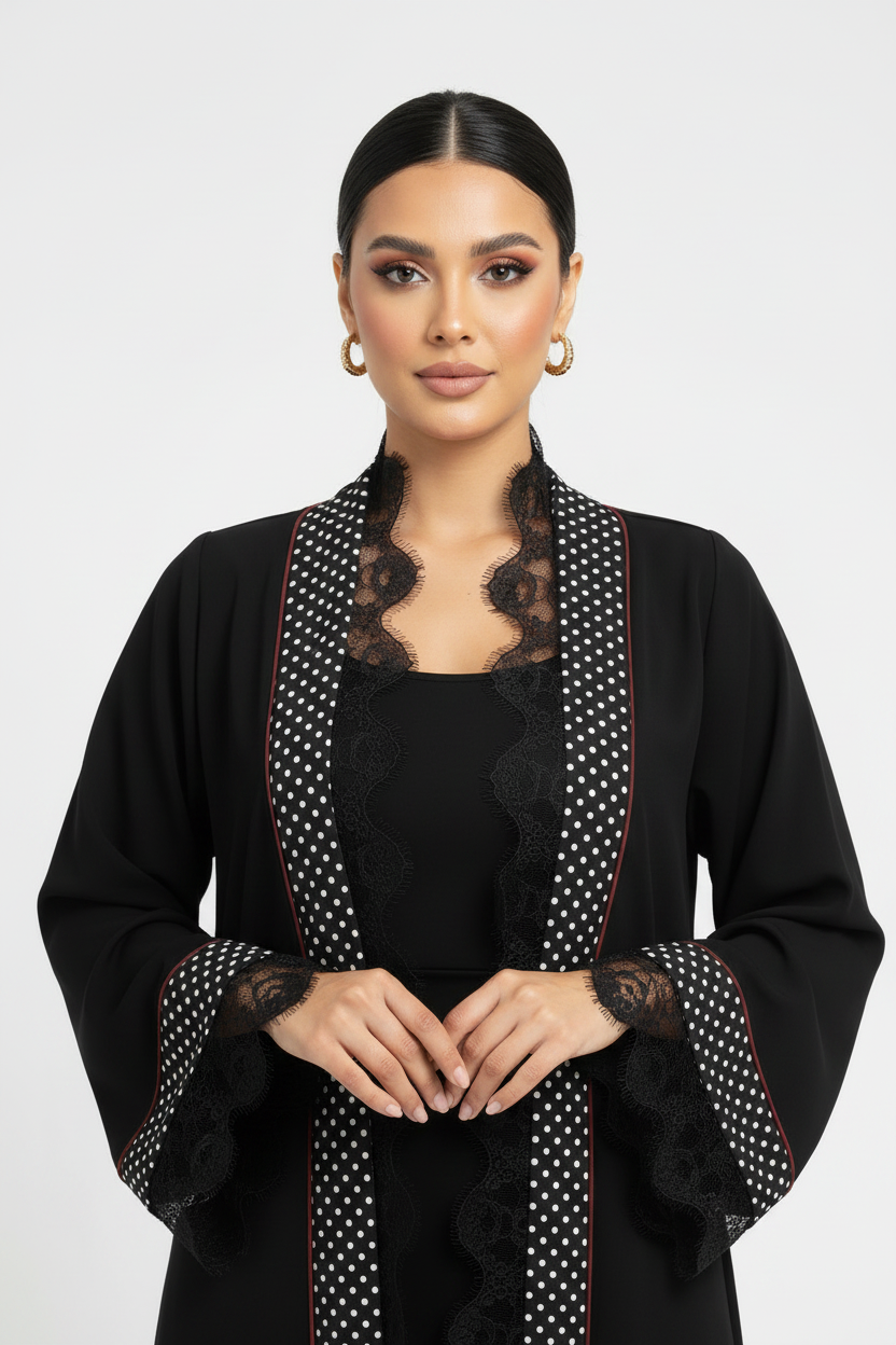 C 2358 Black Polka Lace Abaya